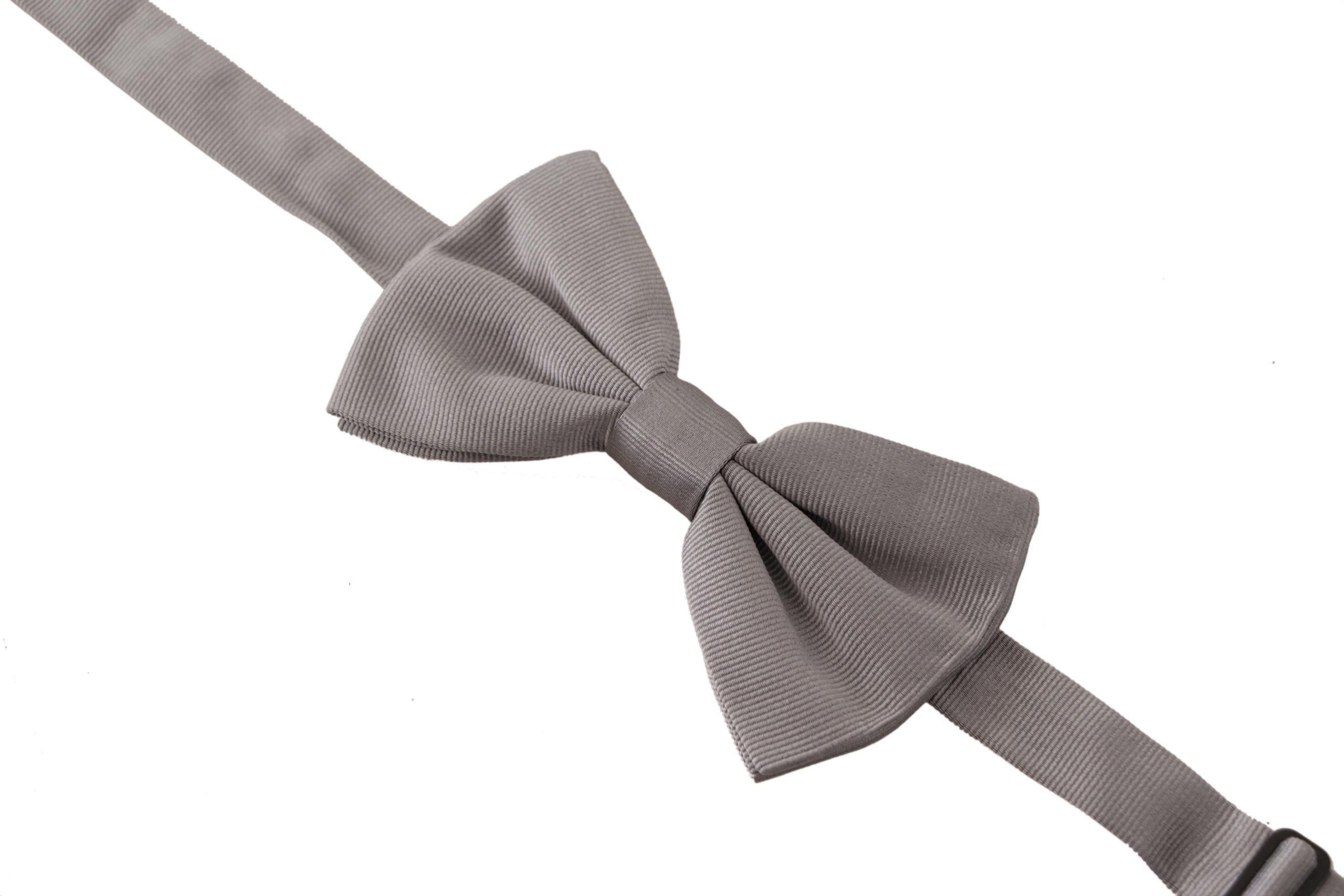 Dolce & Gabbana Elegant Gray Silk Bow Men's Tie Size ONE SIZE - 4 Thumbnail