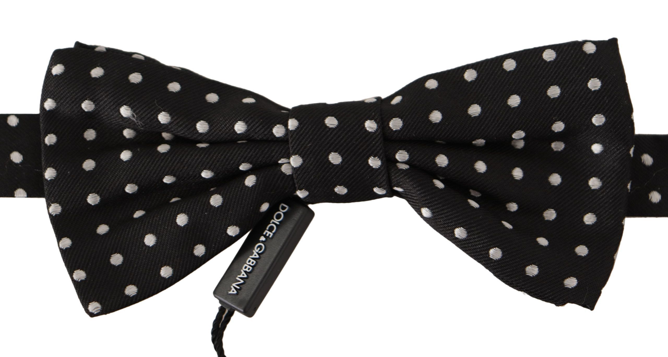 Dolce & Gabbana Elegant Black and White Polka Dot Silk Bow Men's Tie Size ONE SIZE - 2 Thumbnail