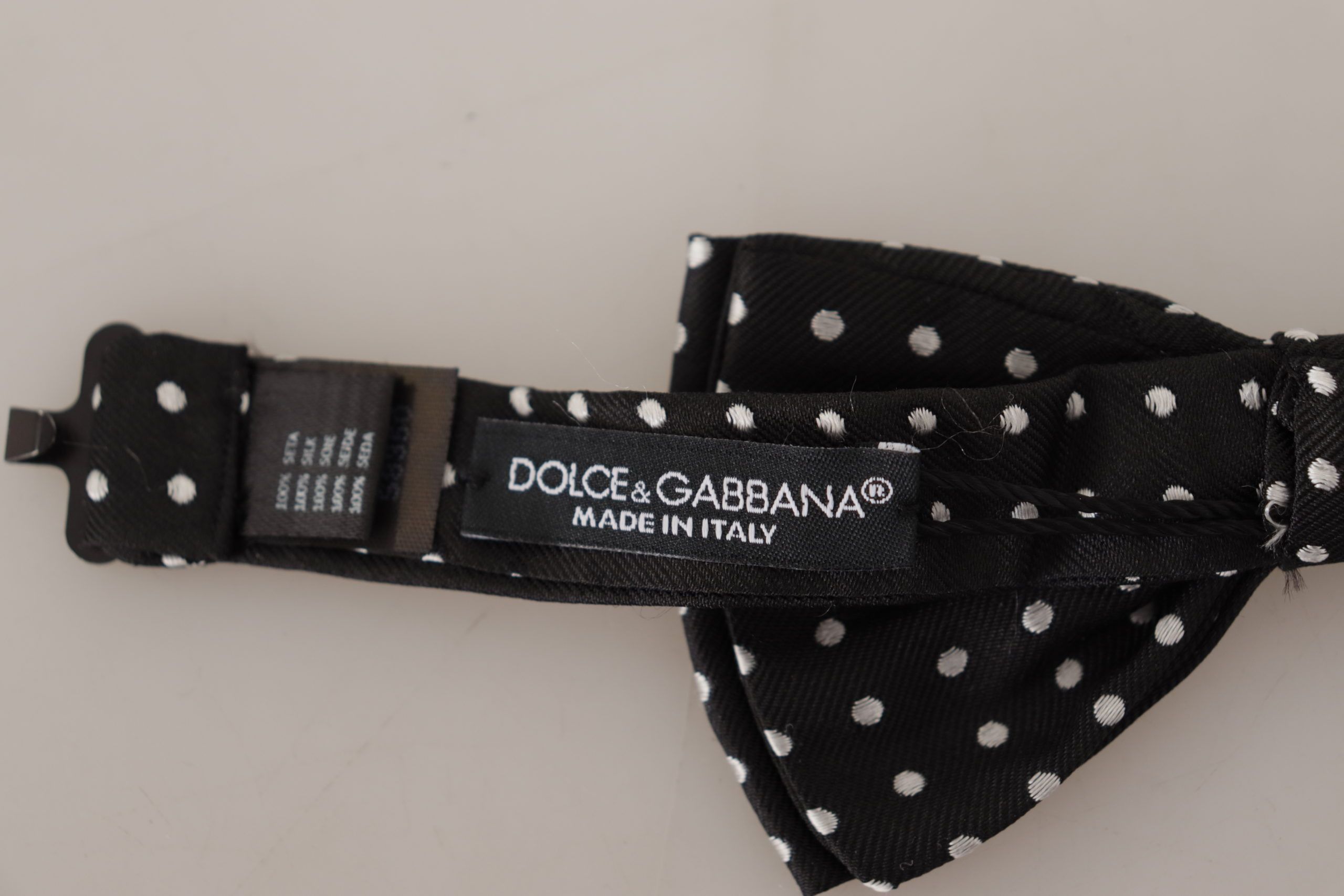 Dolce & Gabbana Elegant Black and White Polka Dot Silk Bow Men's Tie Size ONE SIZE - 3 Thumbnail