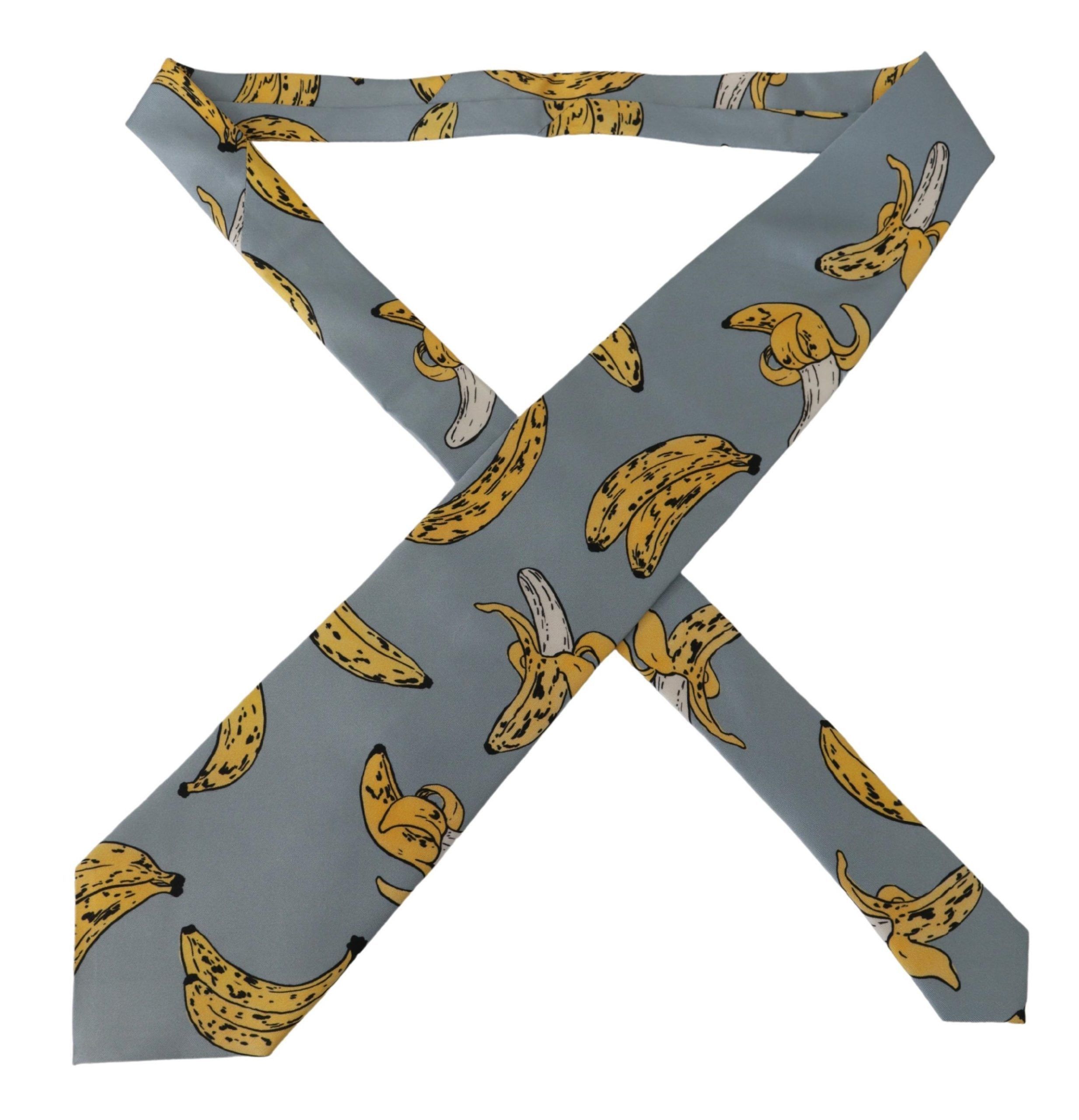 Dolce & Gabbana Elegant Blue Banana Print Silk Men's Tie Size ONE SIZE - 2 Thumbnail