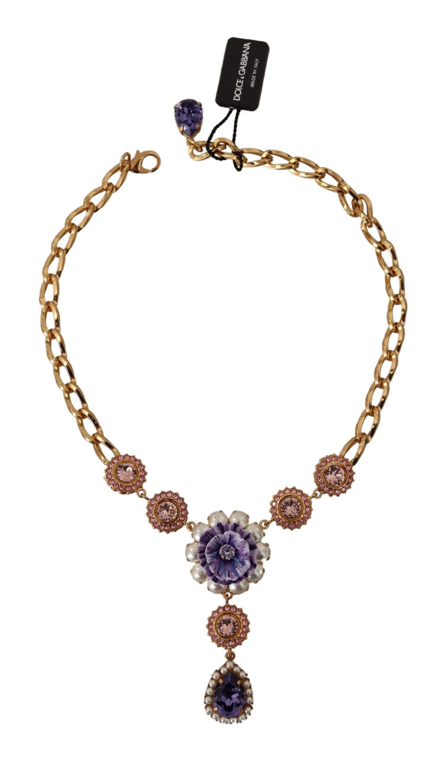Dolce & Gabbana Elegant Floral Crystal Statement Women's Necklace Size ONE SIZE - 3 Thumbnail