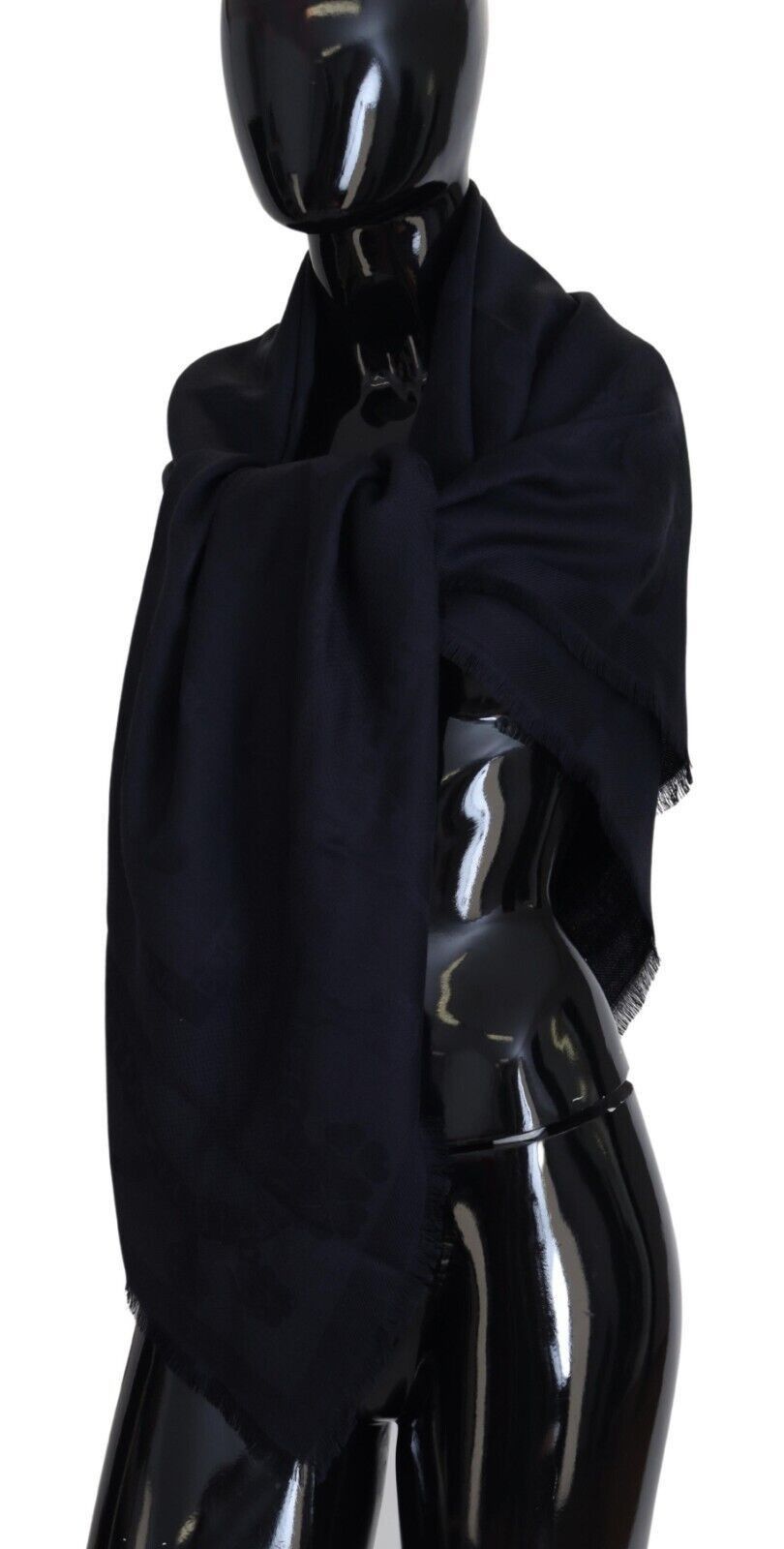 Dolce & Gabbana Elegant Silk-Wool Fringed Scarf in Dark Men's Blue Size ONE SIZE - 2 Thumbnail