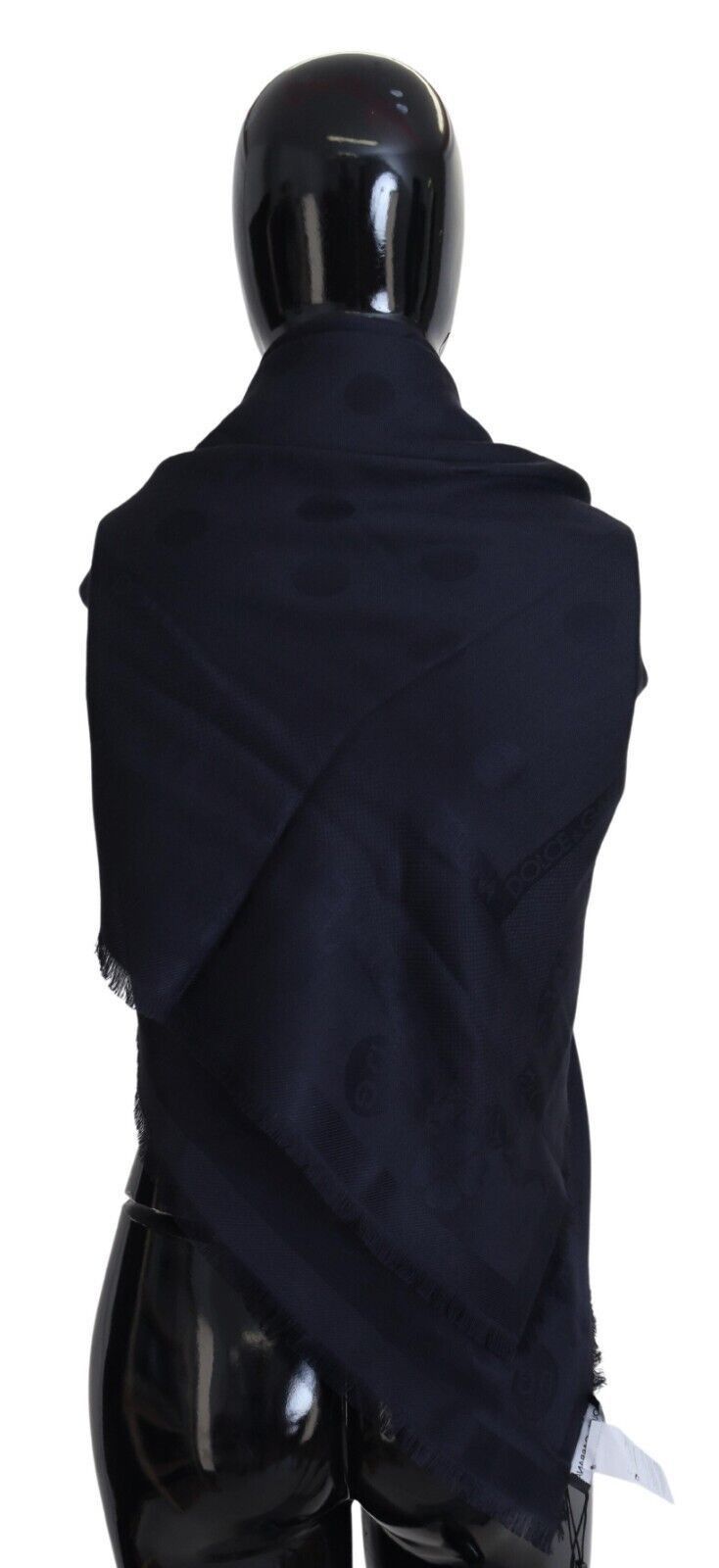 Dolce & Gabbana Elegant Silk-Wool Fringed Scarf in Dark Men's Blue Size ONE SIZE - 3 Thumbnail