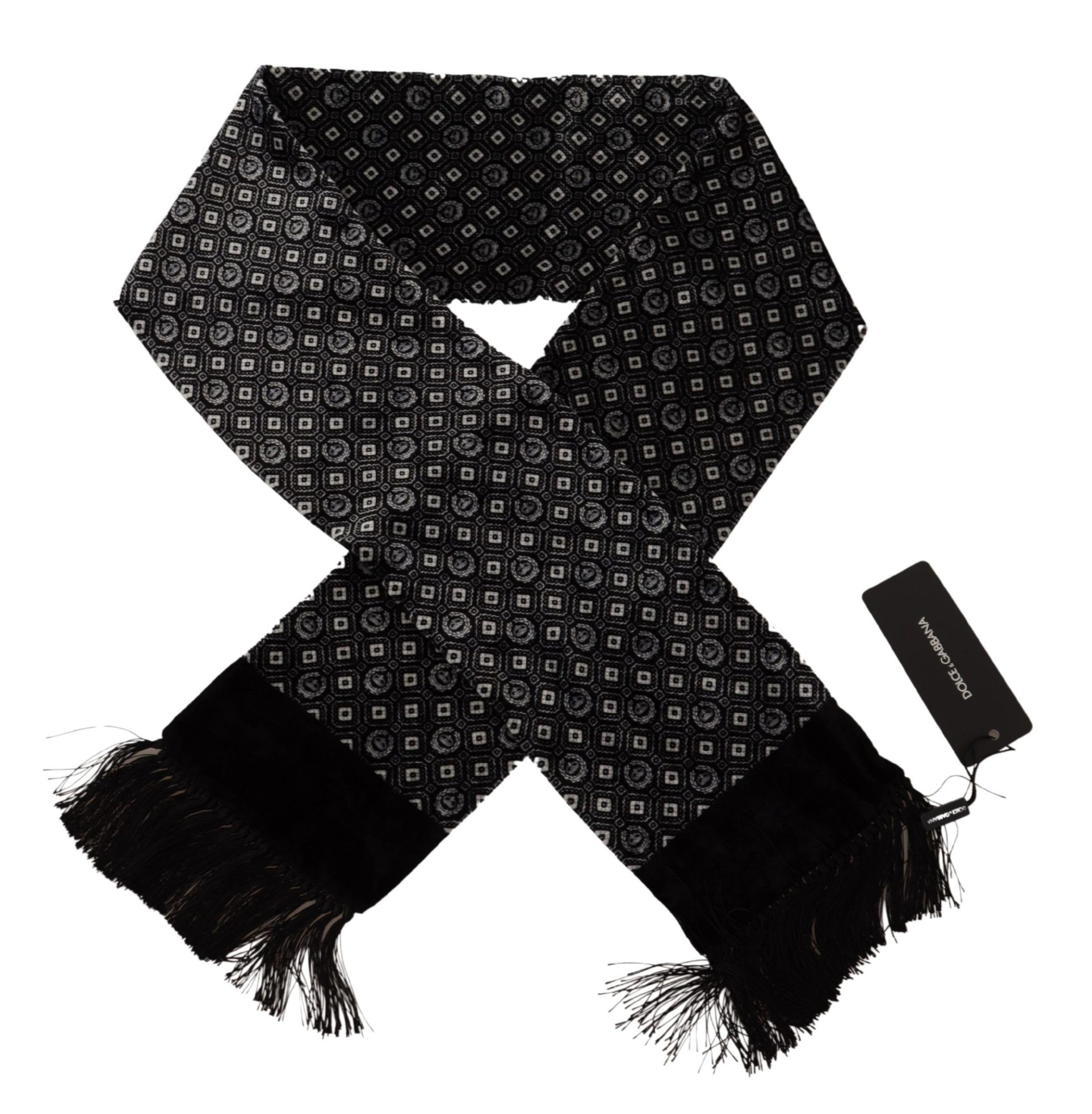 Dolce & Gabbana Elegant Black Geometric Silk Blend Men's Scarf Size ONE SIZE - 3 Thumbnail