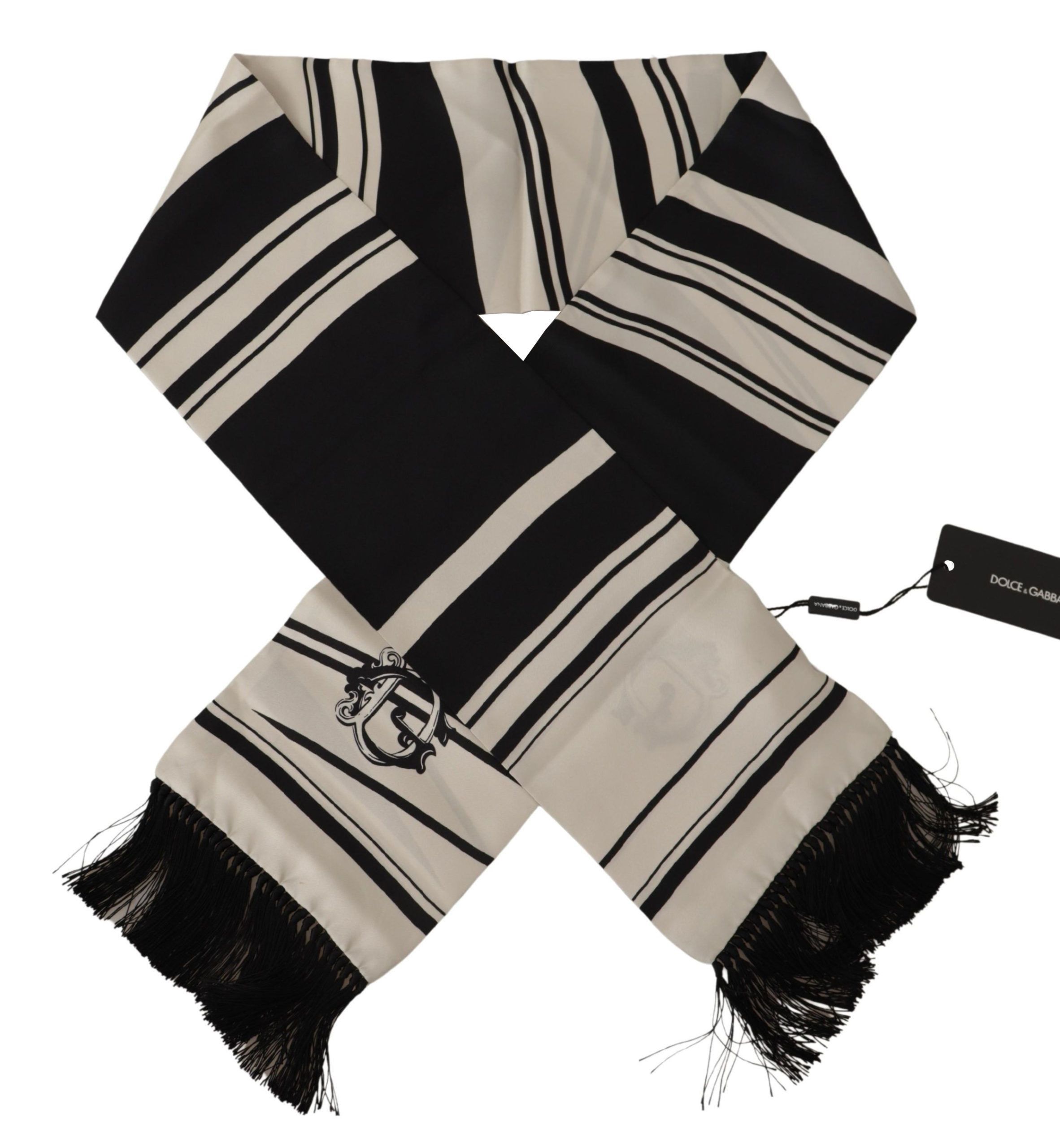 Dolce & Gabbana Elegant Silk Men's Scarf - Classic Black Men's Stripe Size ONE SIZE - 2 Thumbnail