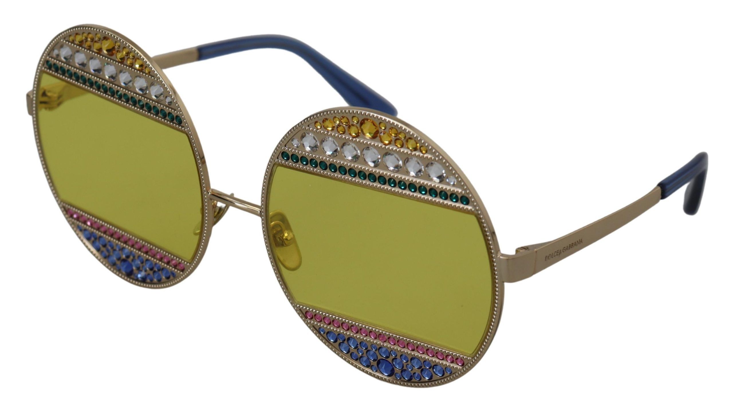Crystal Embellished Gold Oval Women's Sunglasses