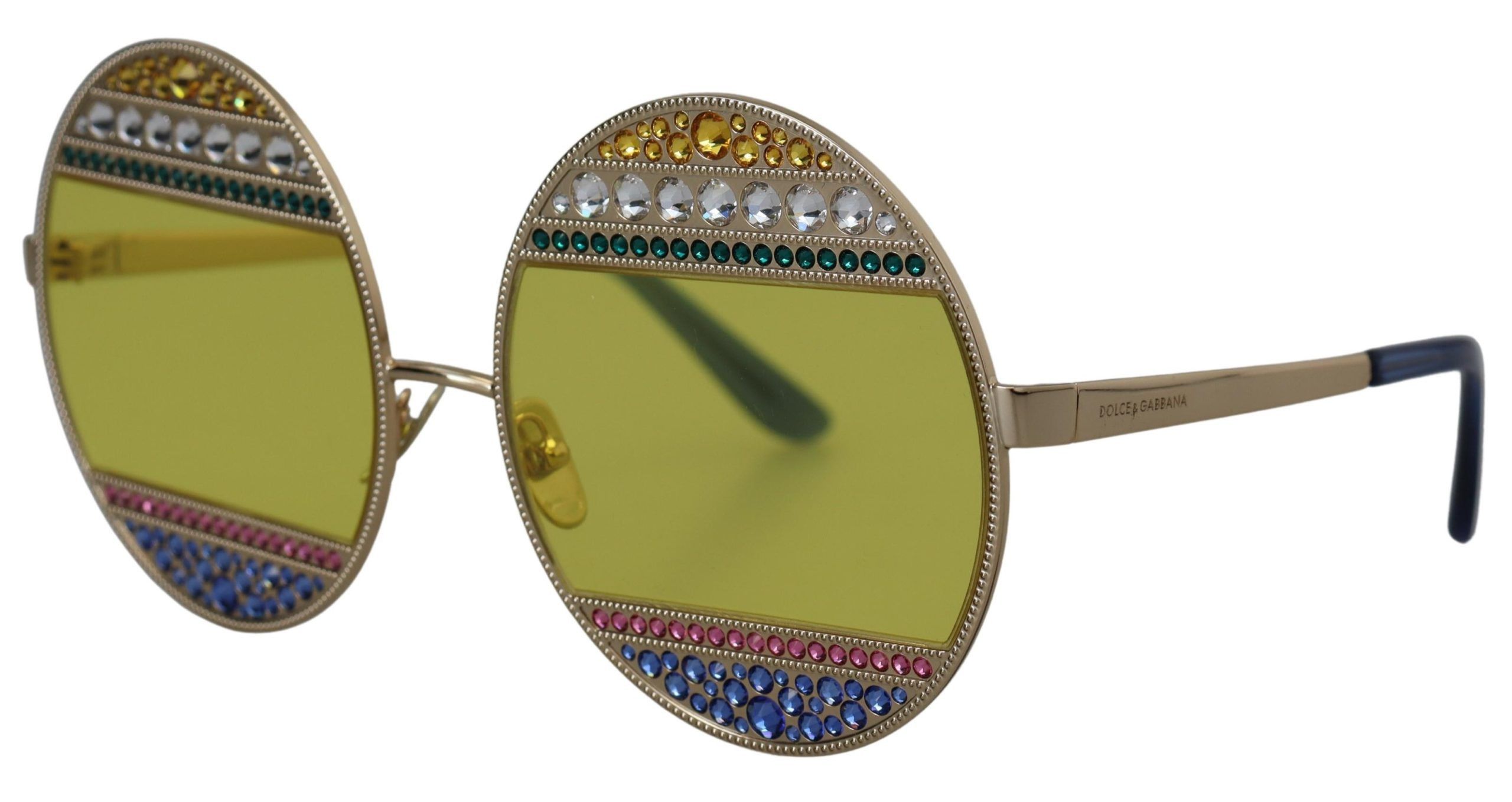 Crystal Embellished Gold Oval Women's Sunglasses