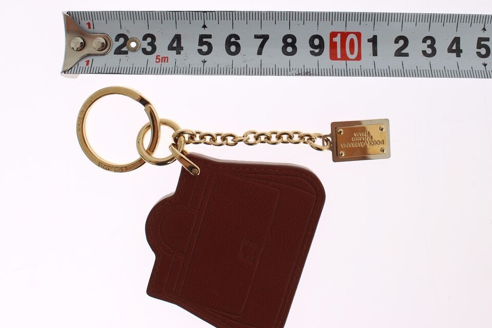 Dolce & Gabbana Elegant Brown Leather Keychain with Gold Men's Detailing Size ONE SIZE - 3 Thumbnail
