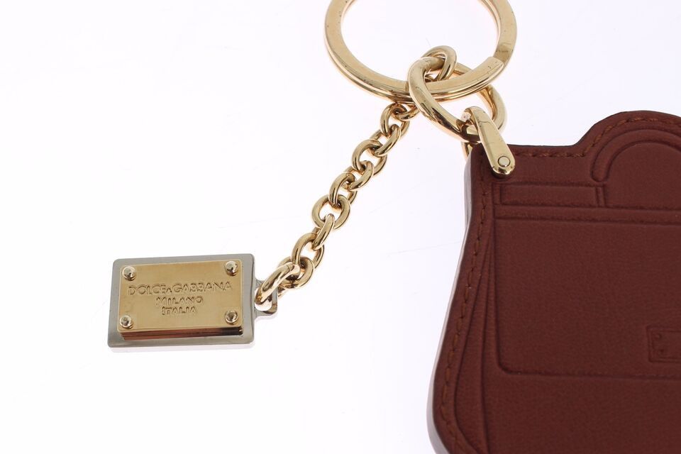 Dolce & Gabbana Elegant Brown Leather Keychain with Gold Men's Detailing Size ONE SIZE - 4 Thumbnail