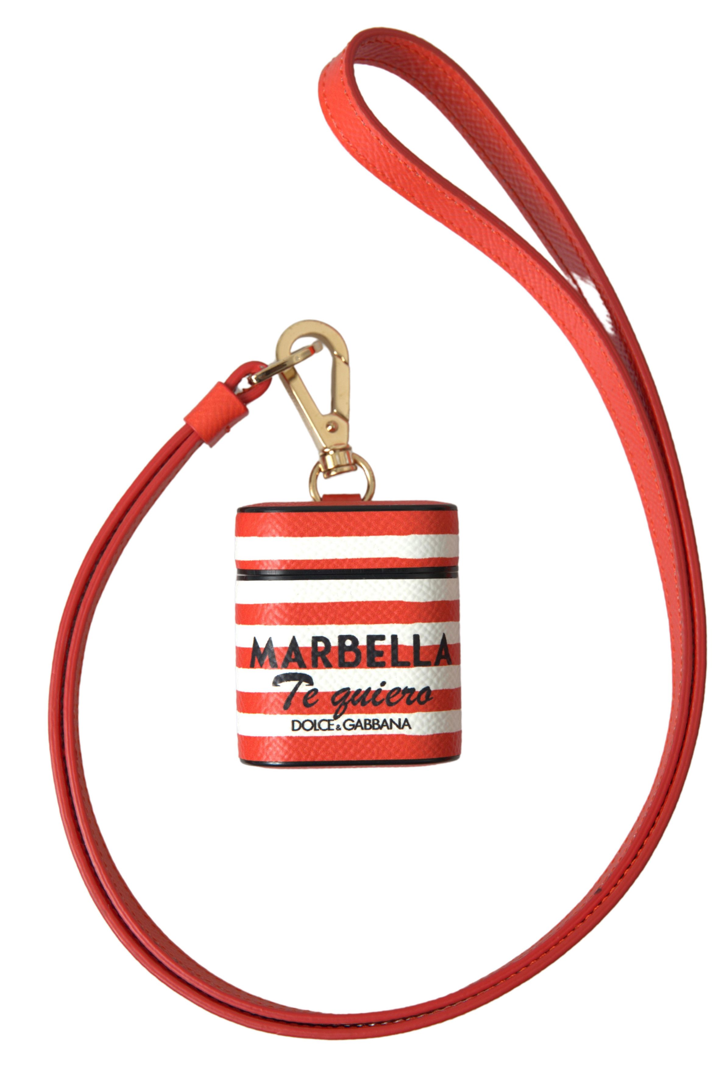 Dolce & Gabbana Chic Orange Striped Leather Airpods Women's Case Size ONE SIZE - 5 Thumbnail