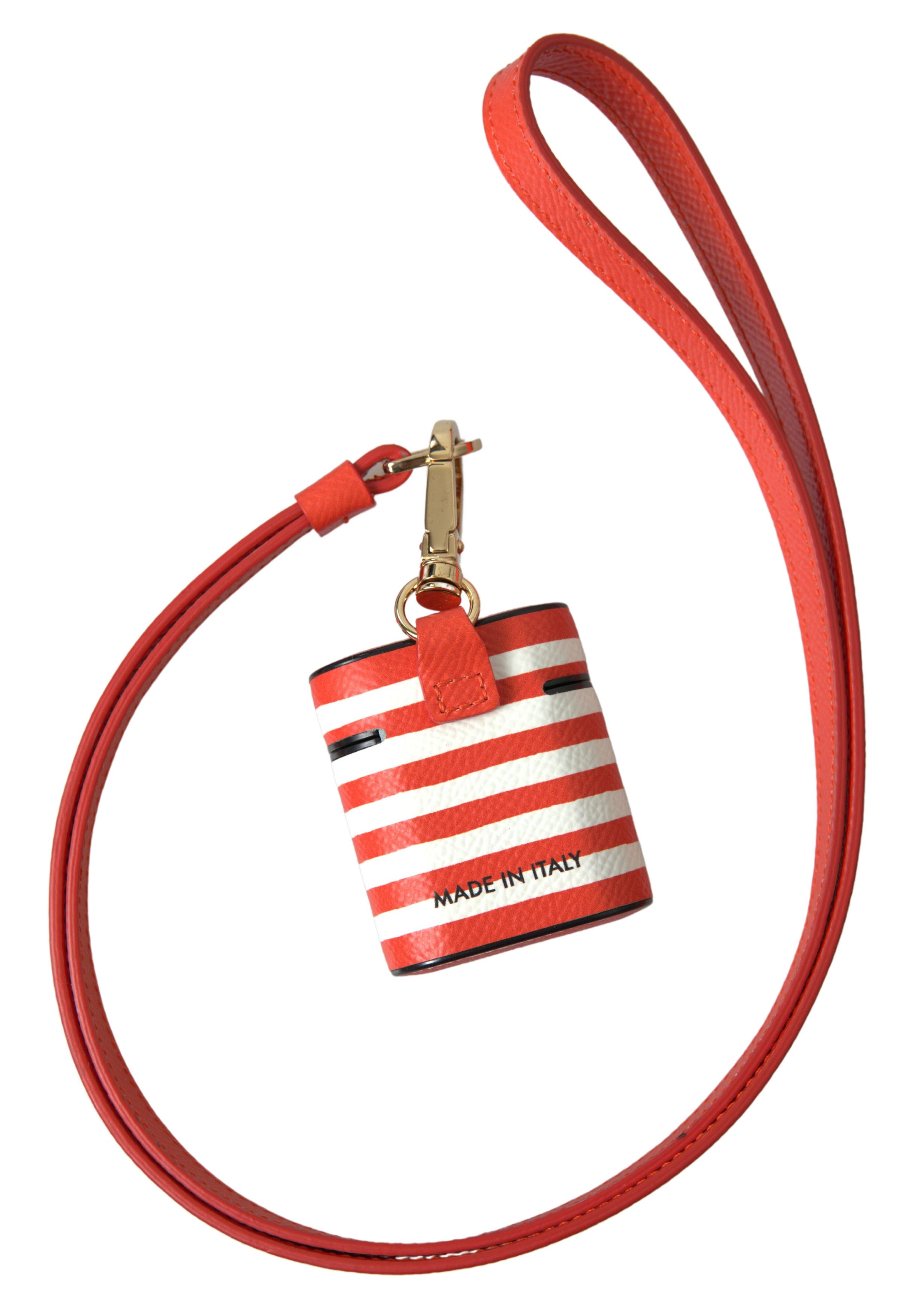 Dolce & Gabbana Chic Orange Striped Leather Airpods Women's Case Size ONE SIZE - 2 Thumbnail