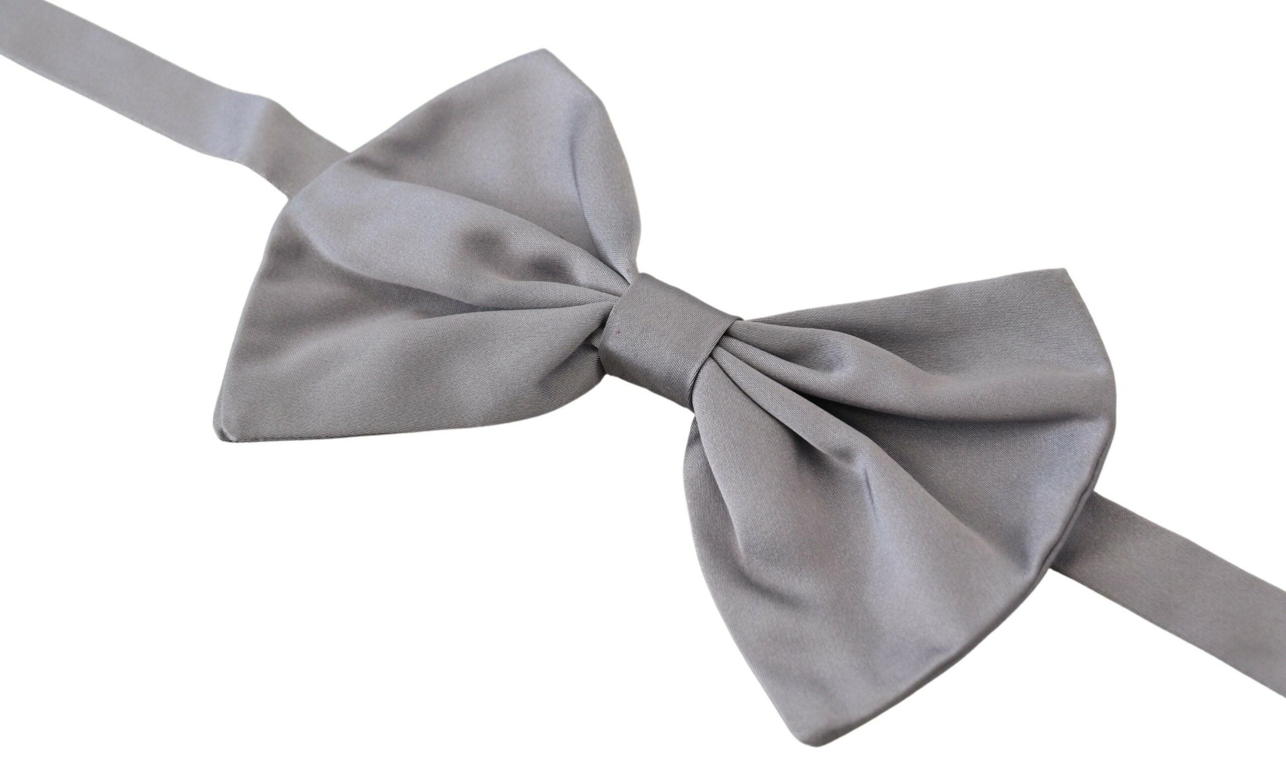 Dolce & Gabbana Elegant Silver Gray Silk Bow Men's Tie Size ONE SIZE - 2 Thumbnail