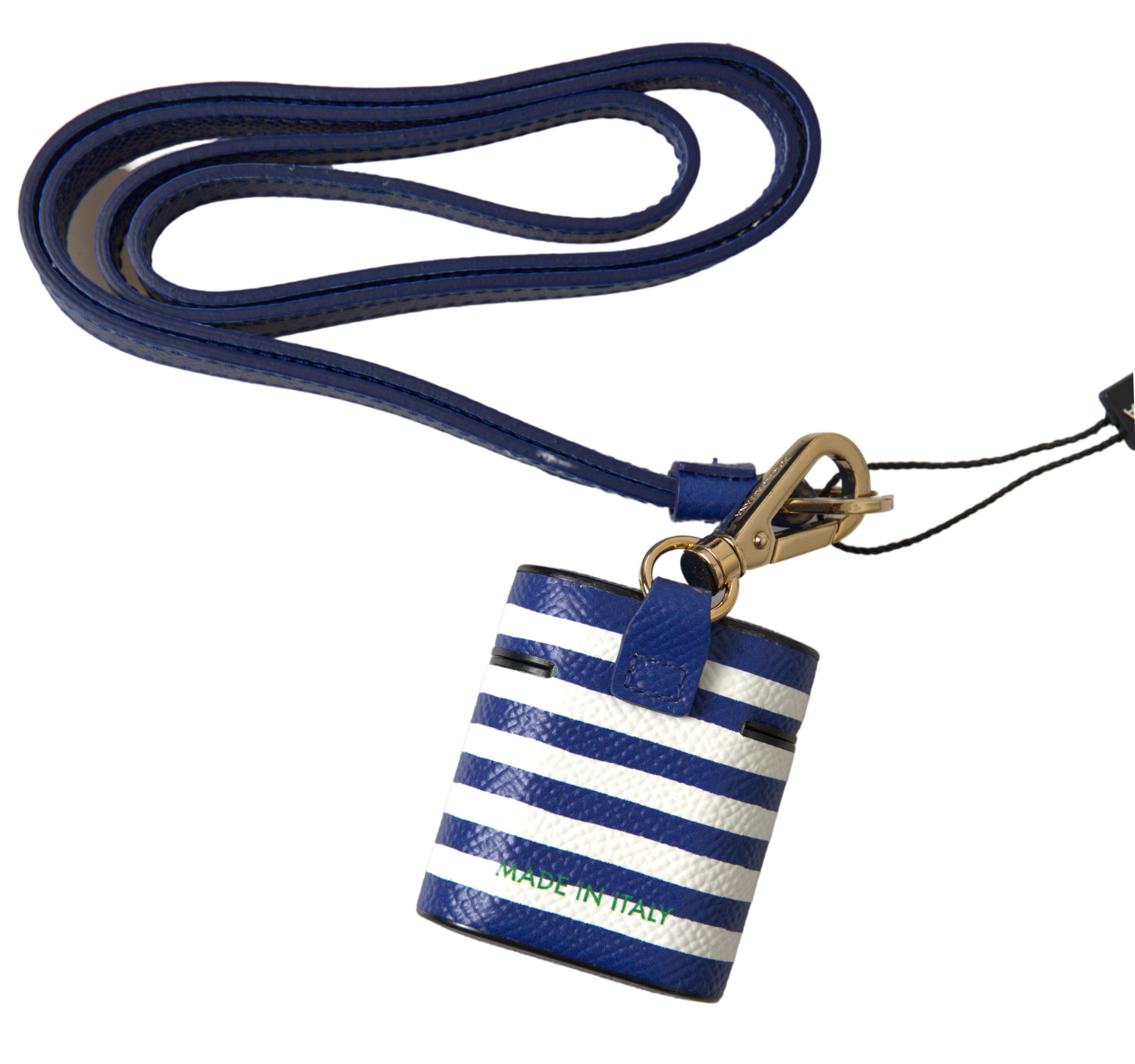 Dolce & Gabbana Chic Blue Striped Leather Airpods Women's Case Size ONE SIZE - 2 Thumbnail