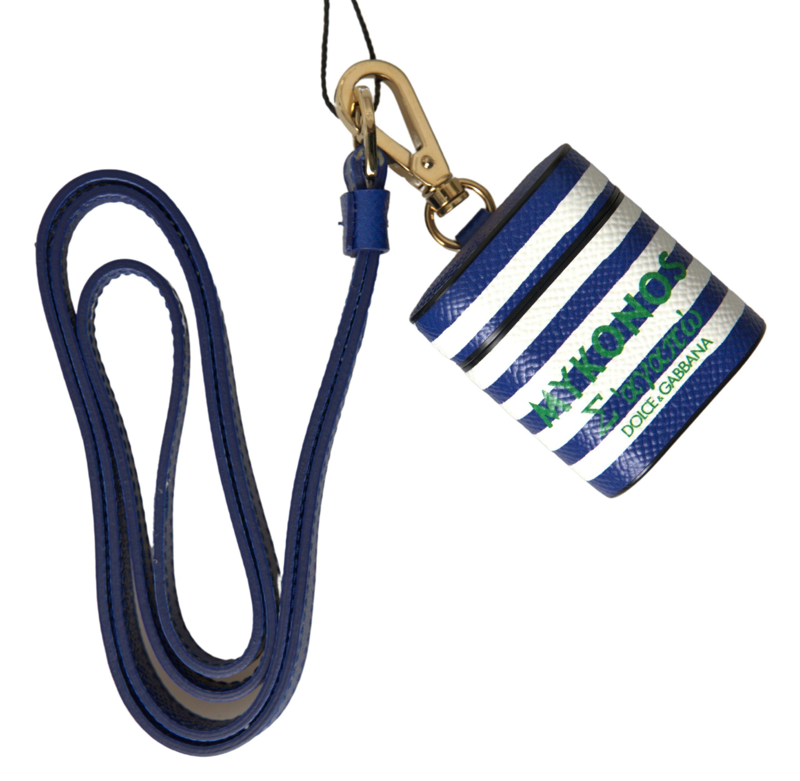 Dolce & Gabbana Chic Blue Striped Leather Airpods Women's Case Size ONE SIZE - 4 Thumbnail
