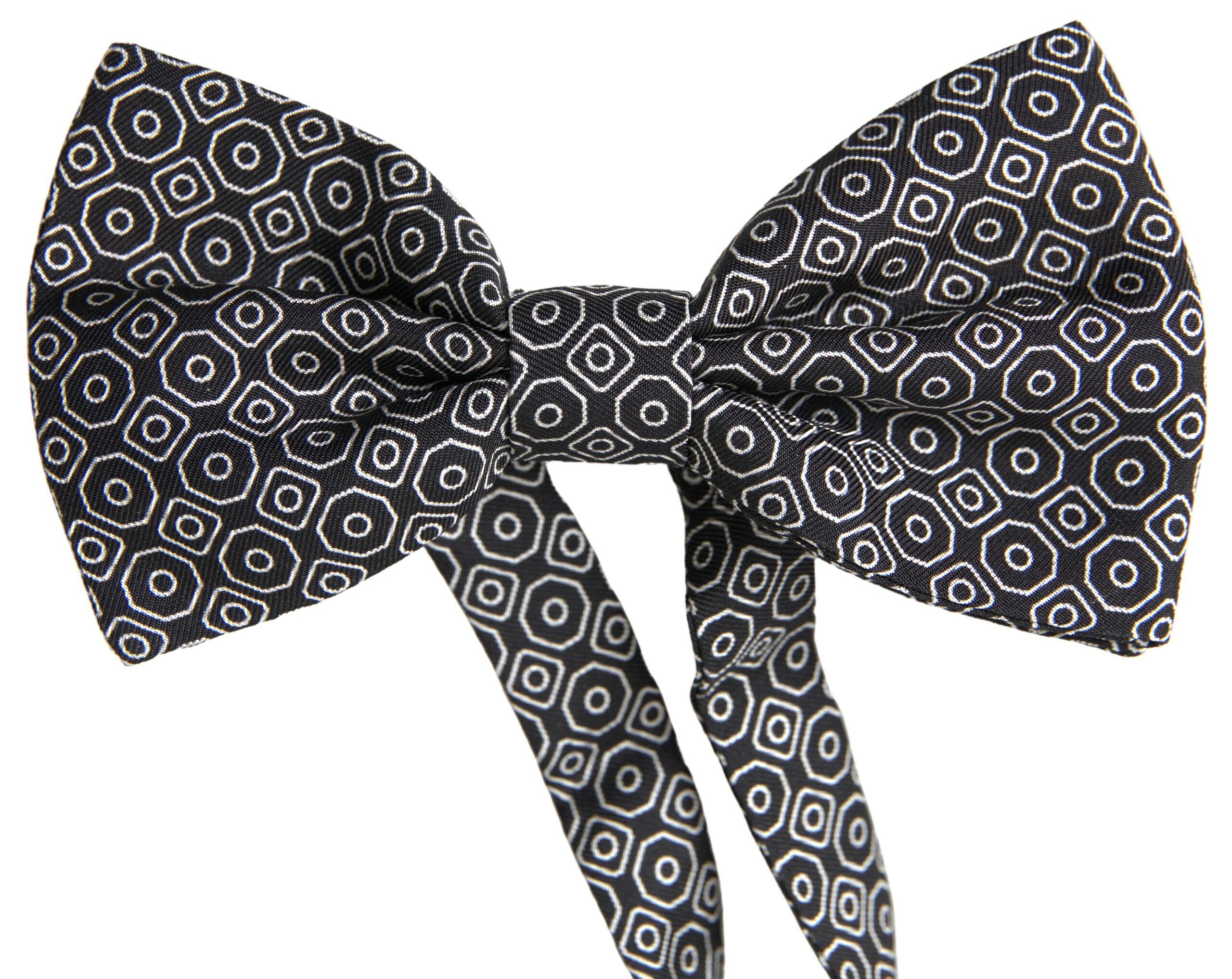 Dolce & Gabbana Elegant Black and White Silk Bow Men's Tie Size ONE SIZE - 3 Thumbnail