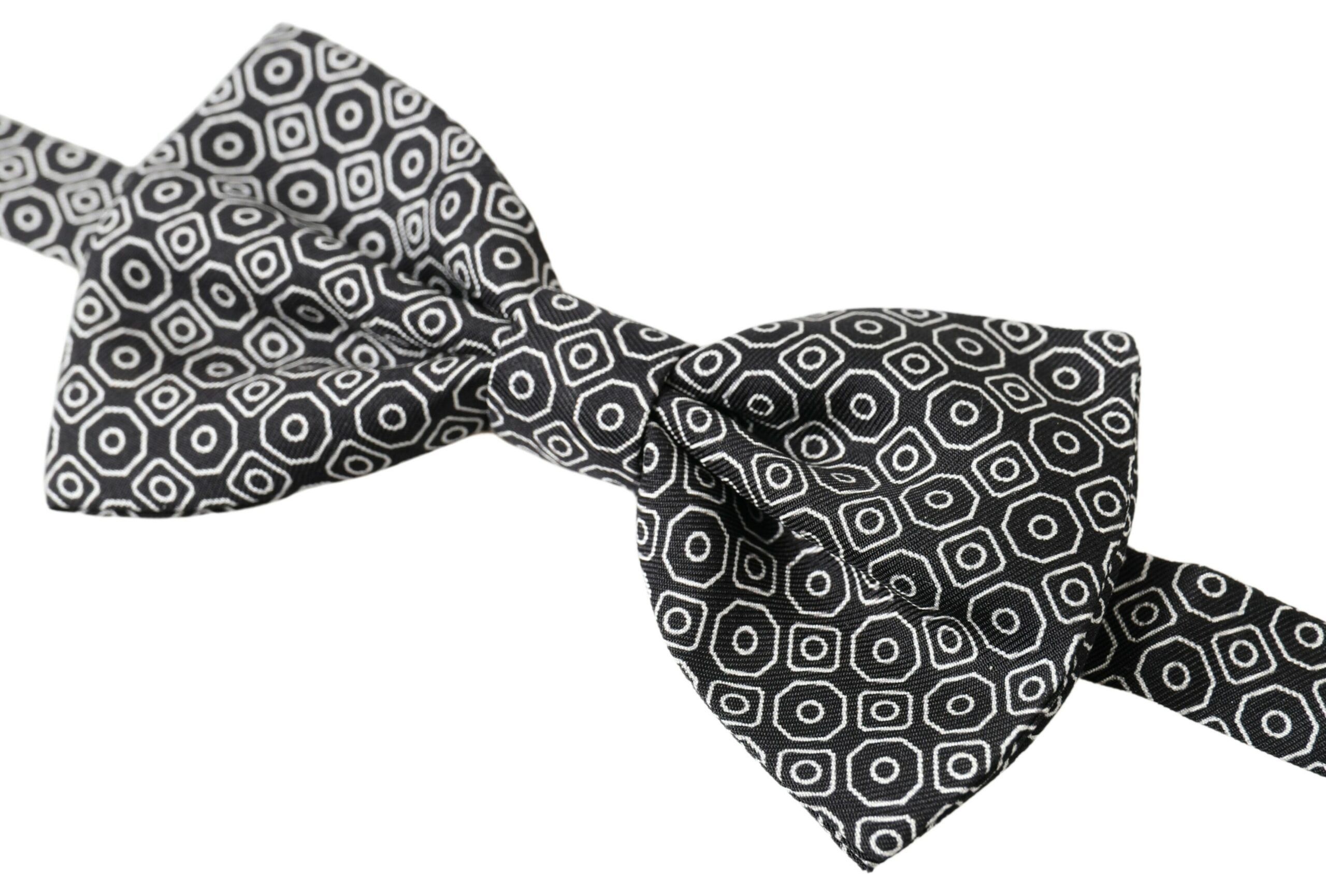 Dolce & Gabbana Elegant Black and White Silk Bow Men's Tie Size ONE SIZE - 2 Thumbnail