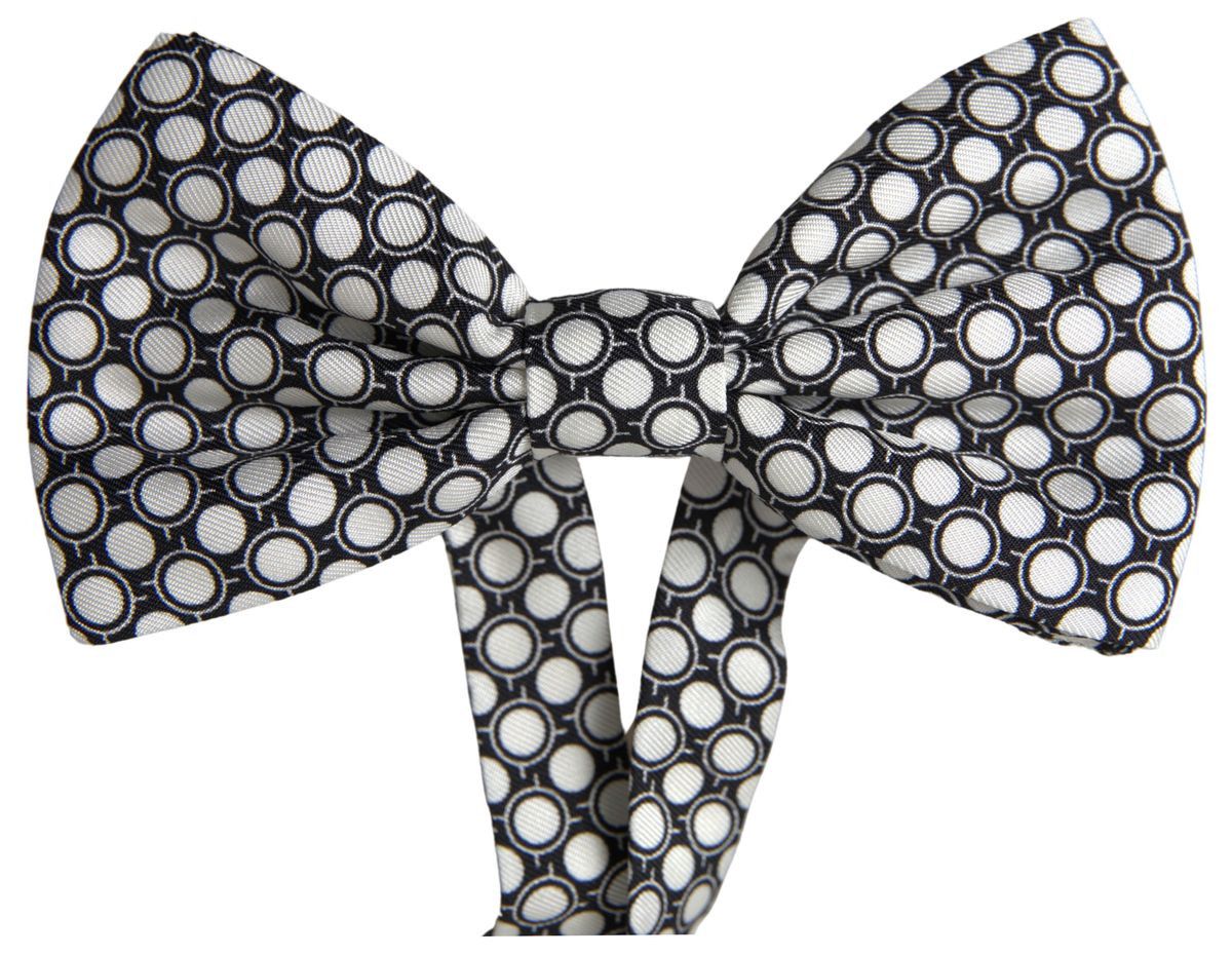 Dolce & Gabbana Elegant Silk Black and White Circle Bow Men's Tie Size ONE SIZE - 3 Thumbnail