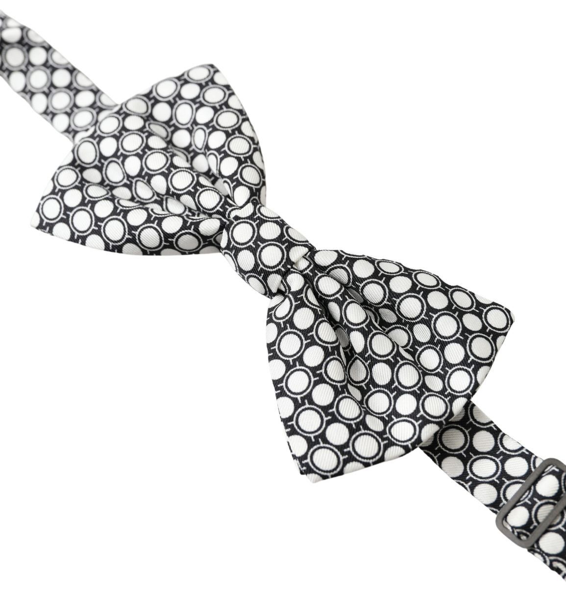 Dolce & Gabbana Elegant Silk Black and White Circle Bow Men's Tie Size ONE SIZE - 2 Thumbnail
