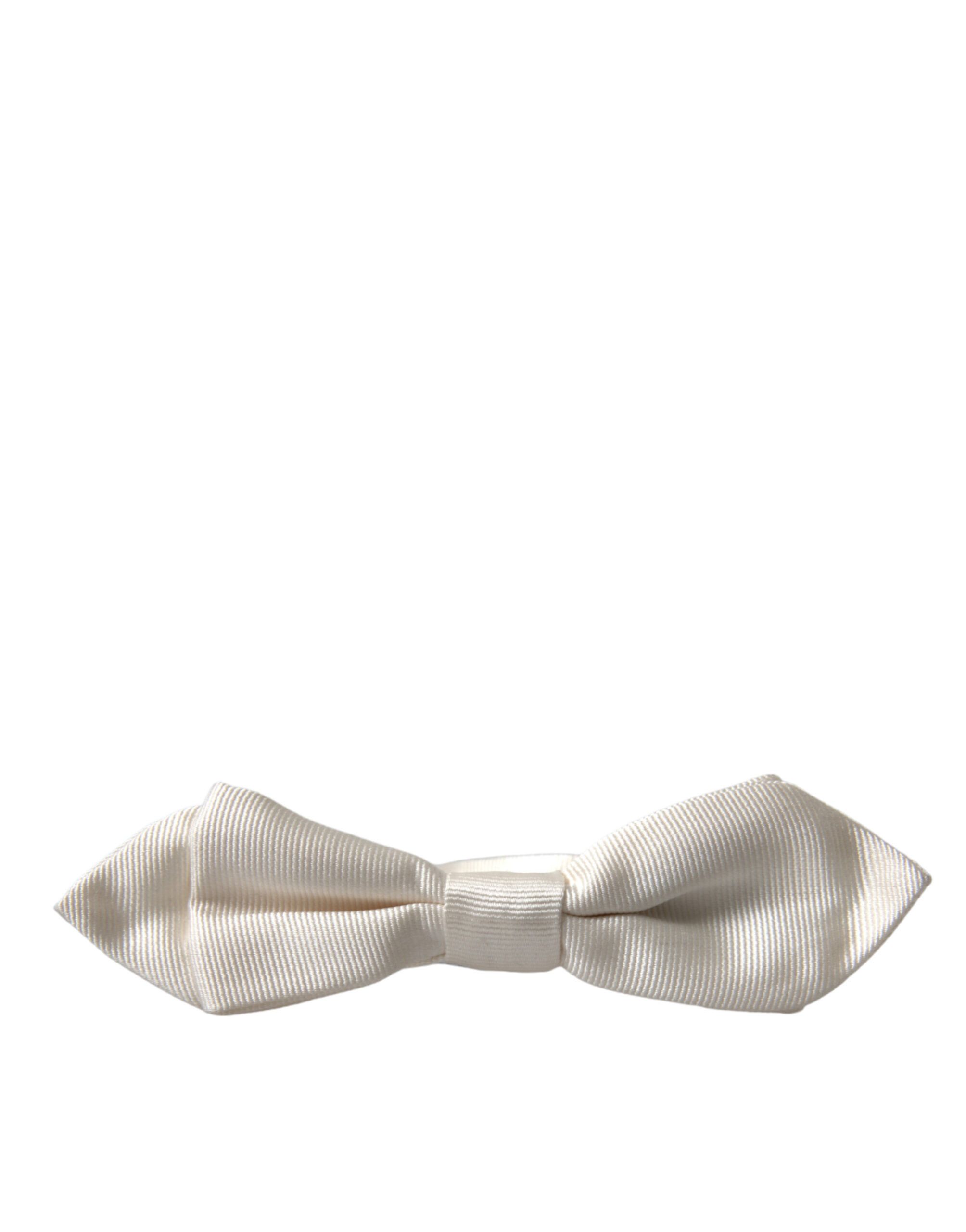 Dolce & Gabbana Elegant White Silk Bow Men's Tie Size ONE SIZE - 2 Thumbnail