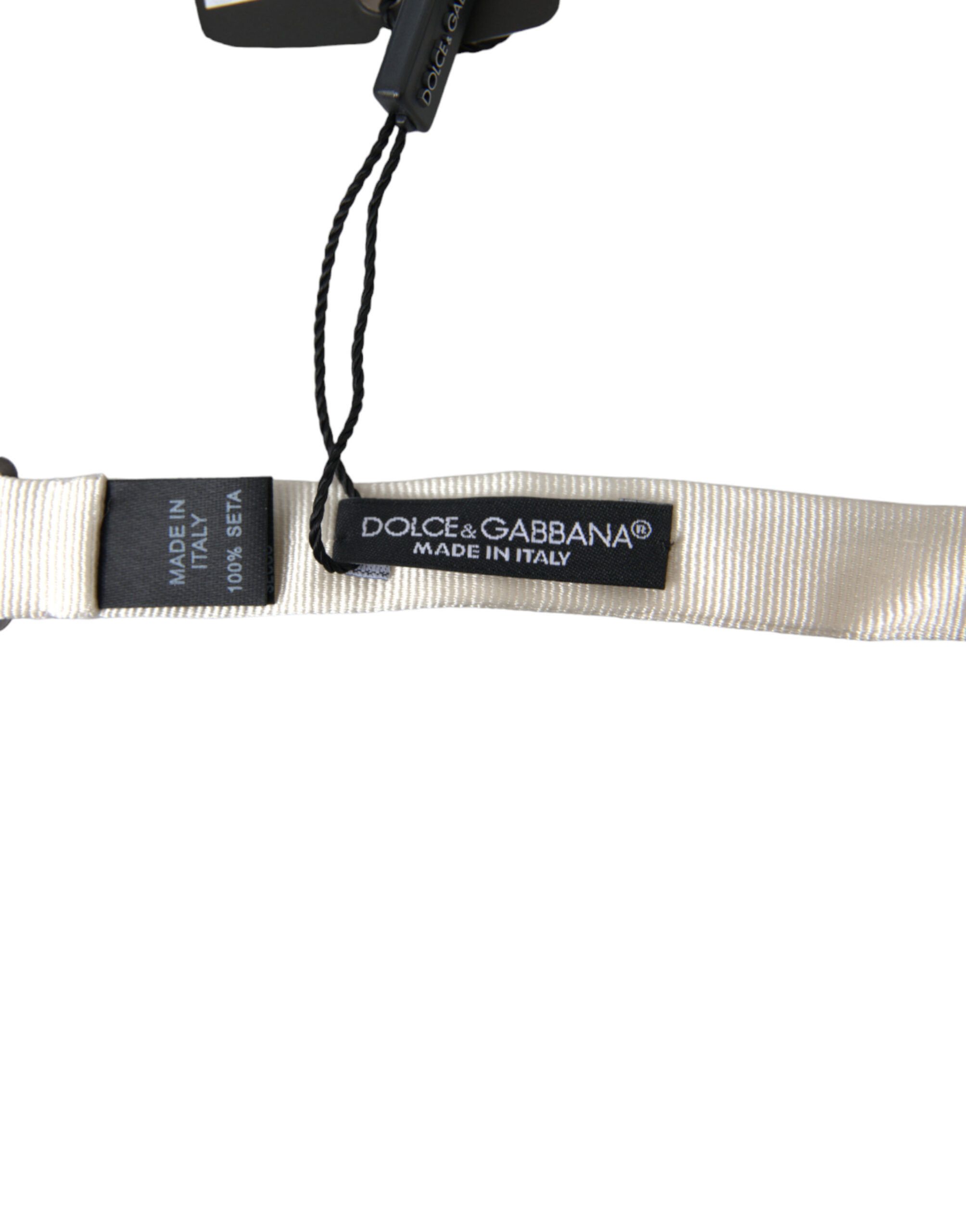 Dolce & Gabbana Elegant White Silk Bow Men's Tie Size ONE SIZE - 3 Thumbnail
