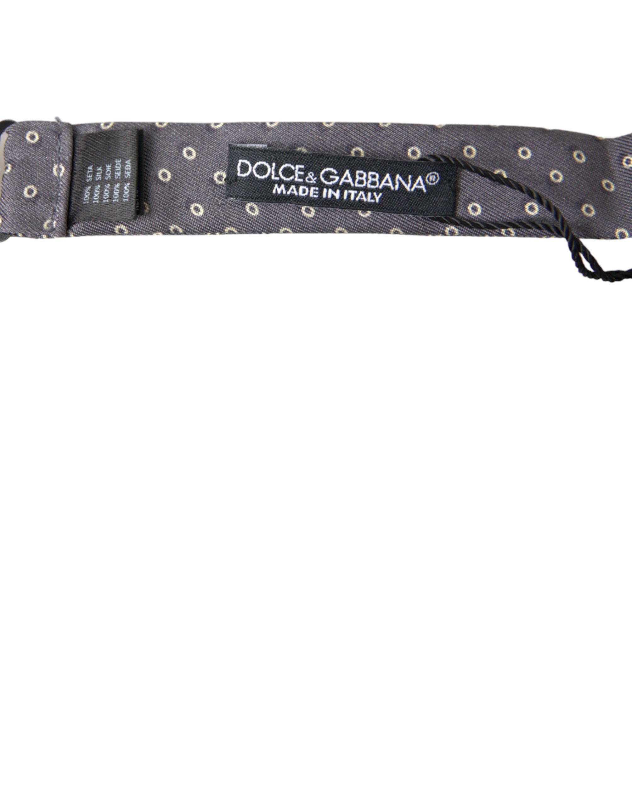 Dolce & Gabbana Elegant Silk Gray Polka Dot Bow Men's Tie Size ONE SIZE - 3 Thumbnail