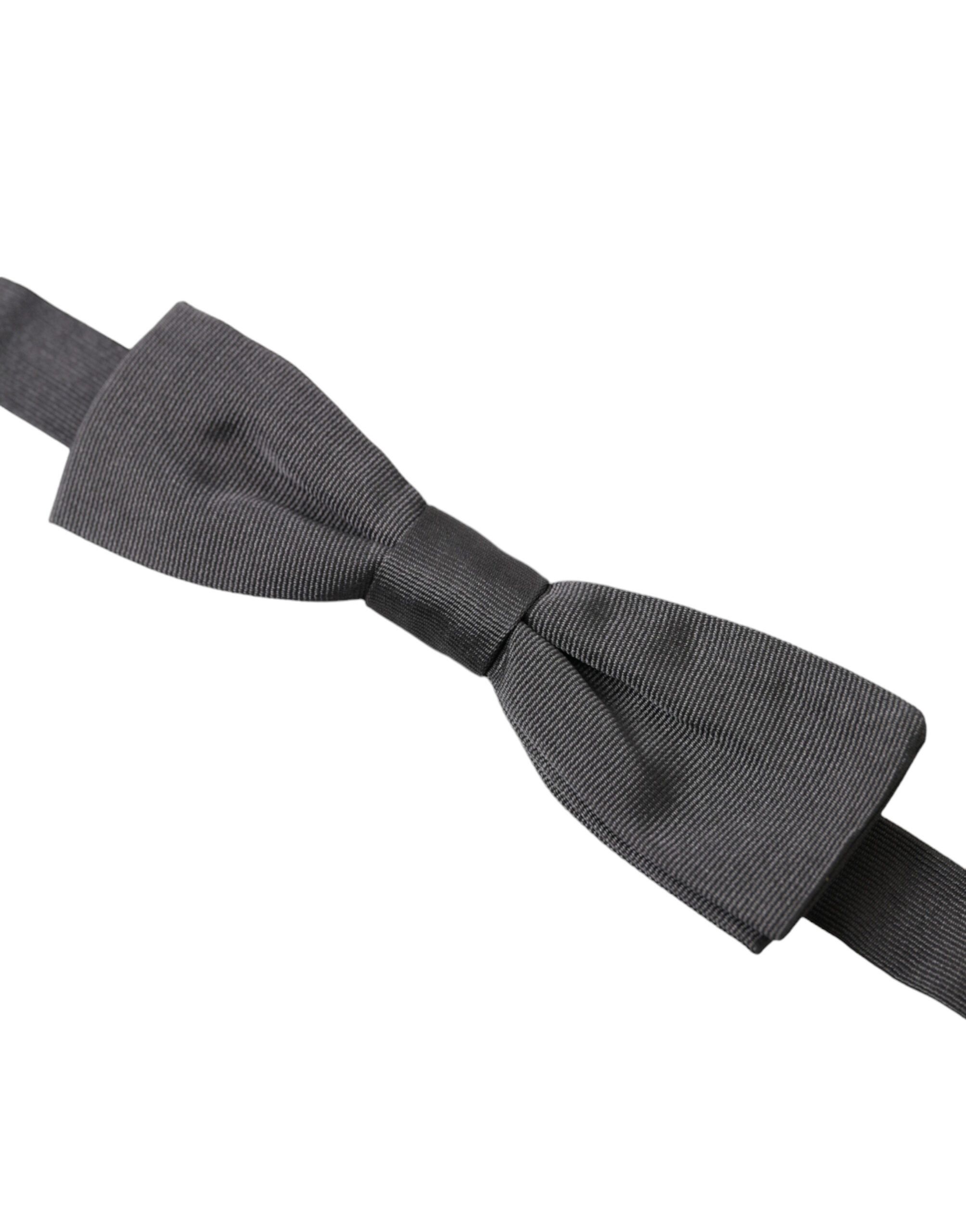 Dolce & Gabbana Elegant Silk Dark Gray Bow Men's Tie Size ONE SIZE - 2 Thumbnail