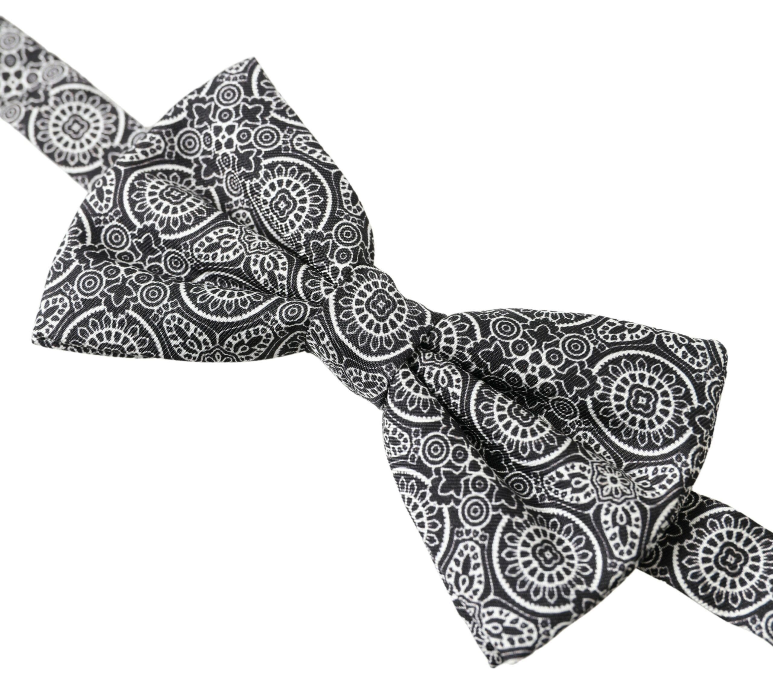 Dolce & Gabbana Elegant Black & White Silk Bow Men's Tie Size ONE SIZE - 2 Thumbnail