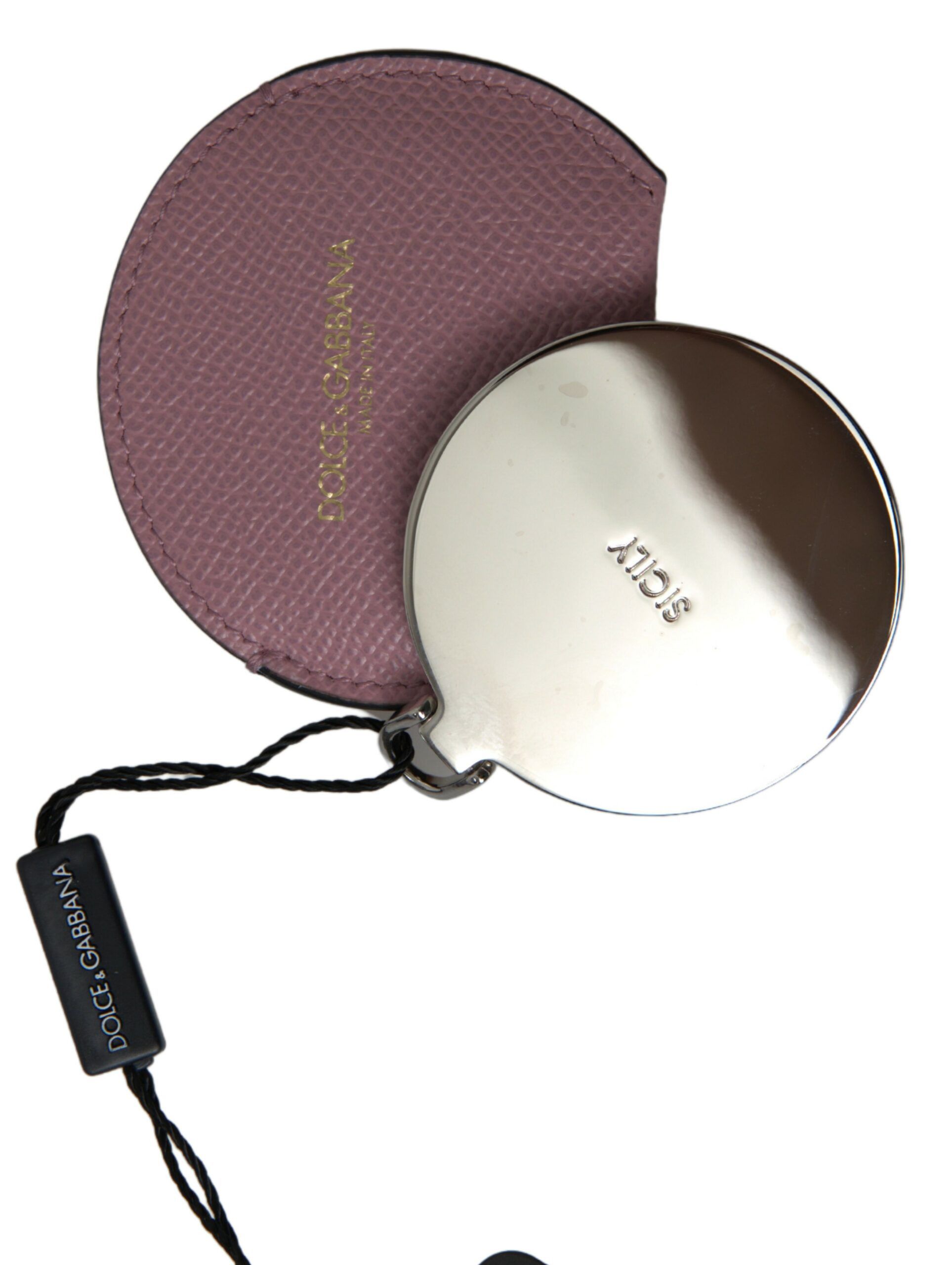 Dolce & Gabbana Elegant Pink Leather Hand Mirror Women's Holder Size ONE SIZE - 4 Thumbnail