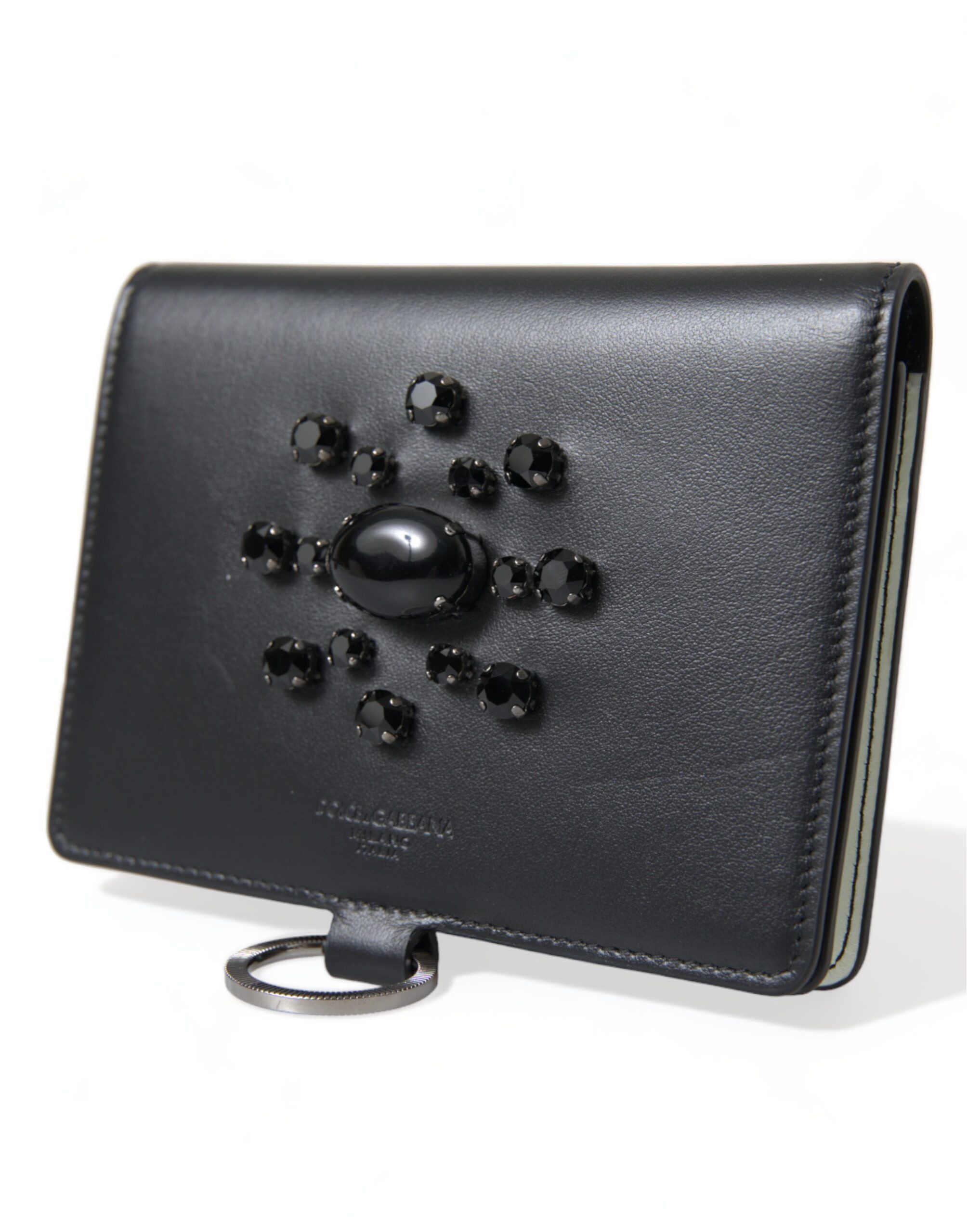 Dolce & Gabbana Elegant Black Leather Crystal Card Holder Women's Wallet Size ONE SIZE - 3 Thumbnail