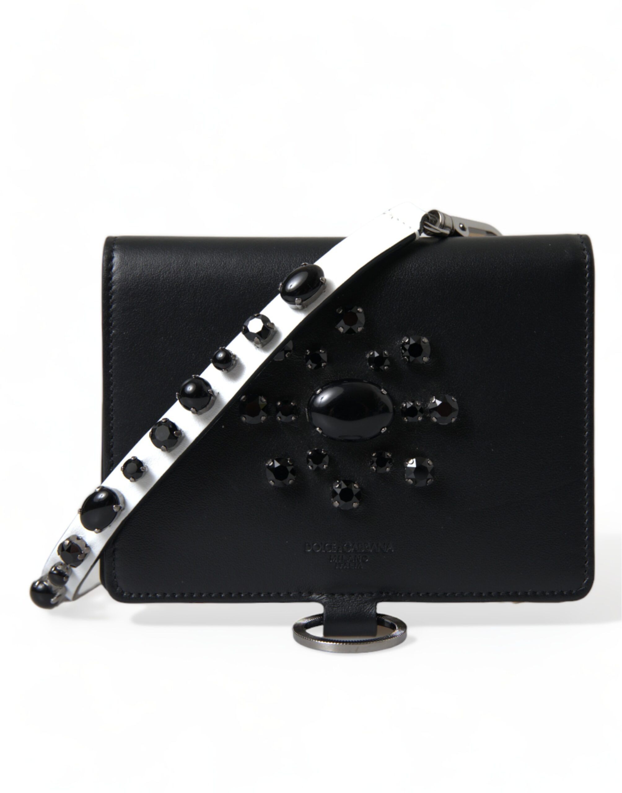 Dolce & Gabbana Elegant Black Leather Crystal Card Holder Women's Wallet Size ONE SIZE - 2 Thumbnail
