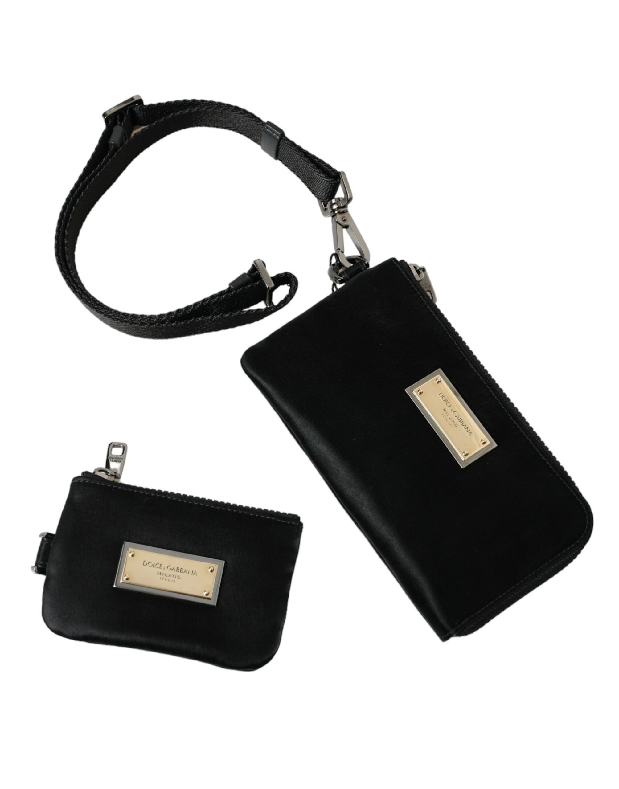 Dolce & Gabbana Elegant Black Nylon Leather Pouch with Silver Women's Size ONE SIZE - 6 Thumbnail