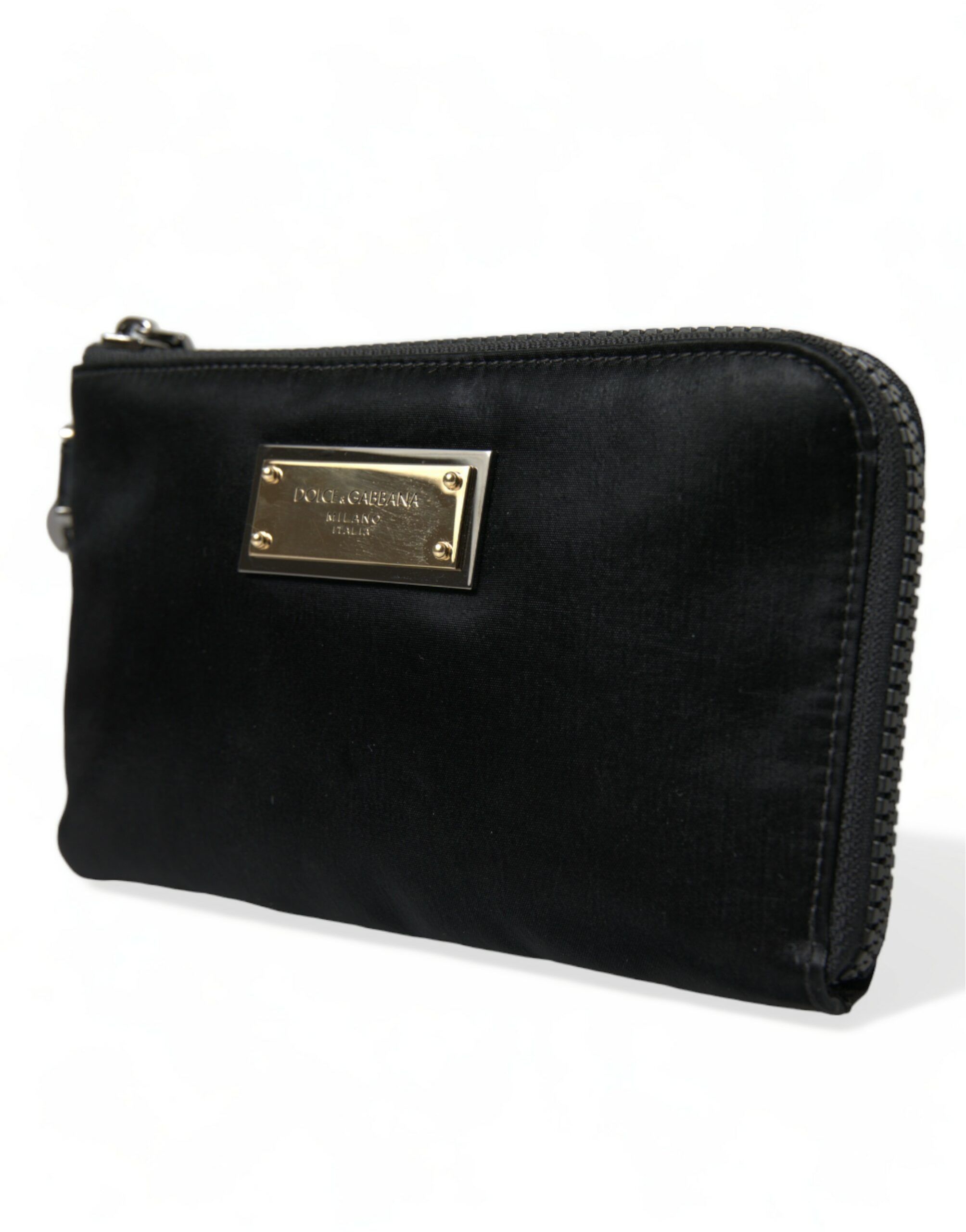 Dolce & Gabbana Elegant Black Nylon Leather Pouch with Silver Women's Size ONE SIZE - 2 Thumbnail