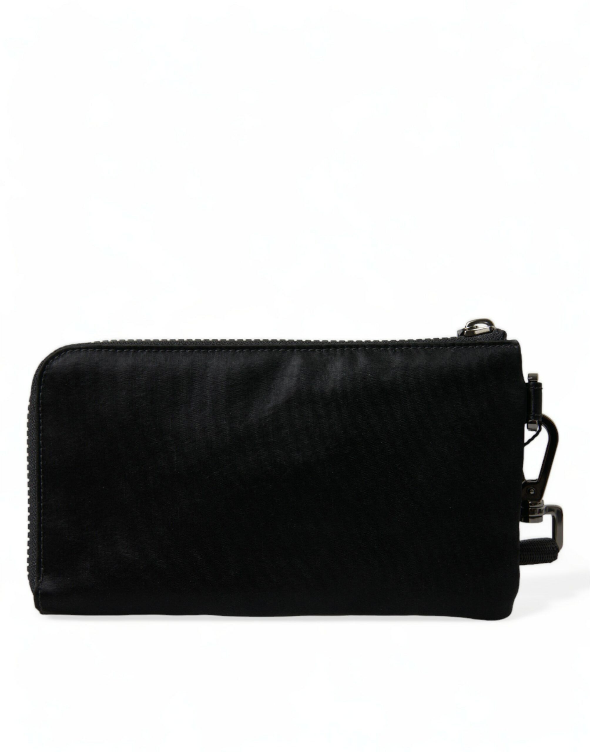 Dolce & Gabbana Elegant Black Nylon Leather Pouch with Silver Women's Size ONE SIZE - 3 Thumbnail