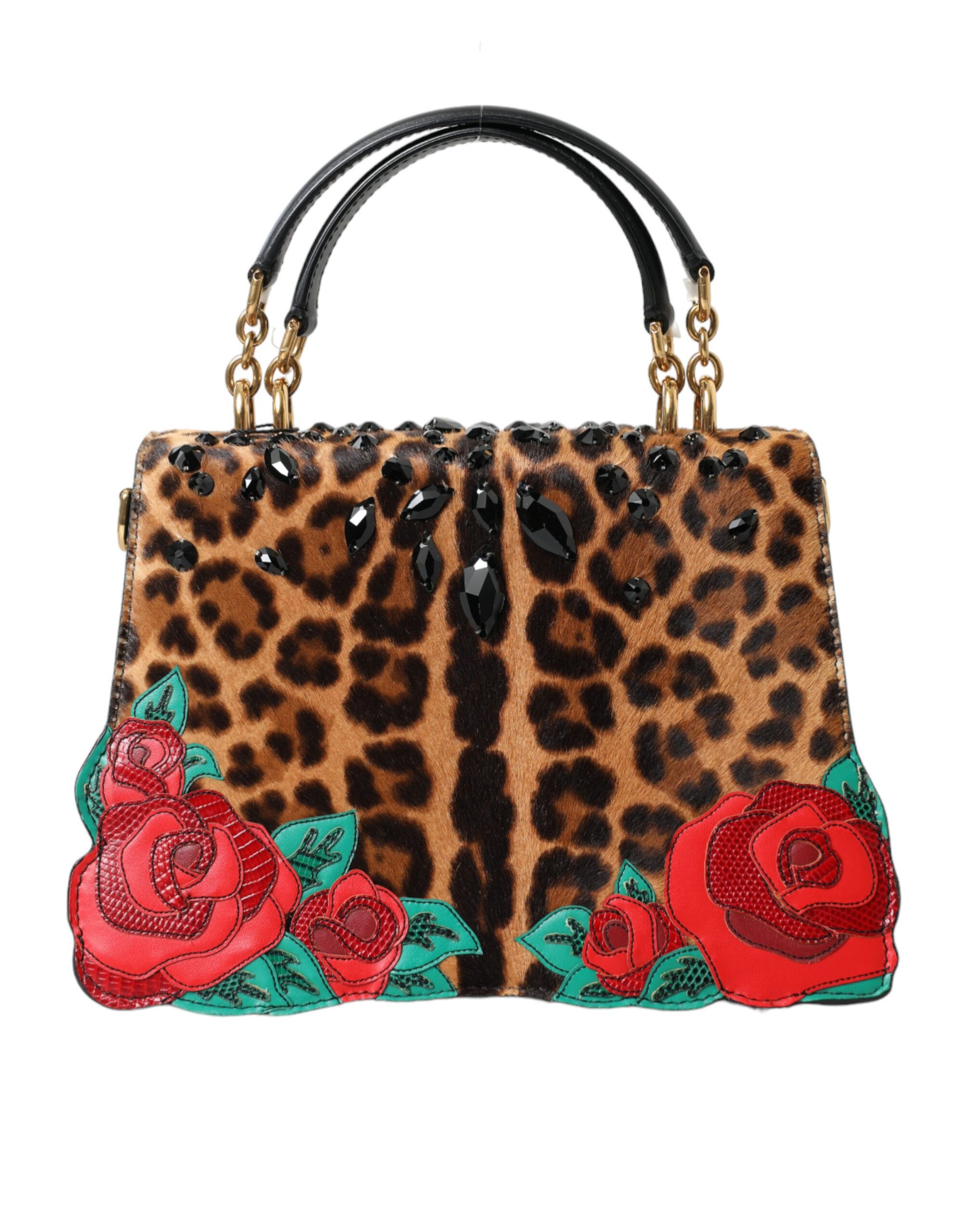 Dolce & Gabbana Chic Leopard Embellished Tote with Red Women's Roses! Size ONE SIZE - 2 Thumbnail