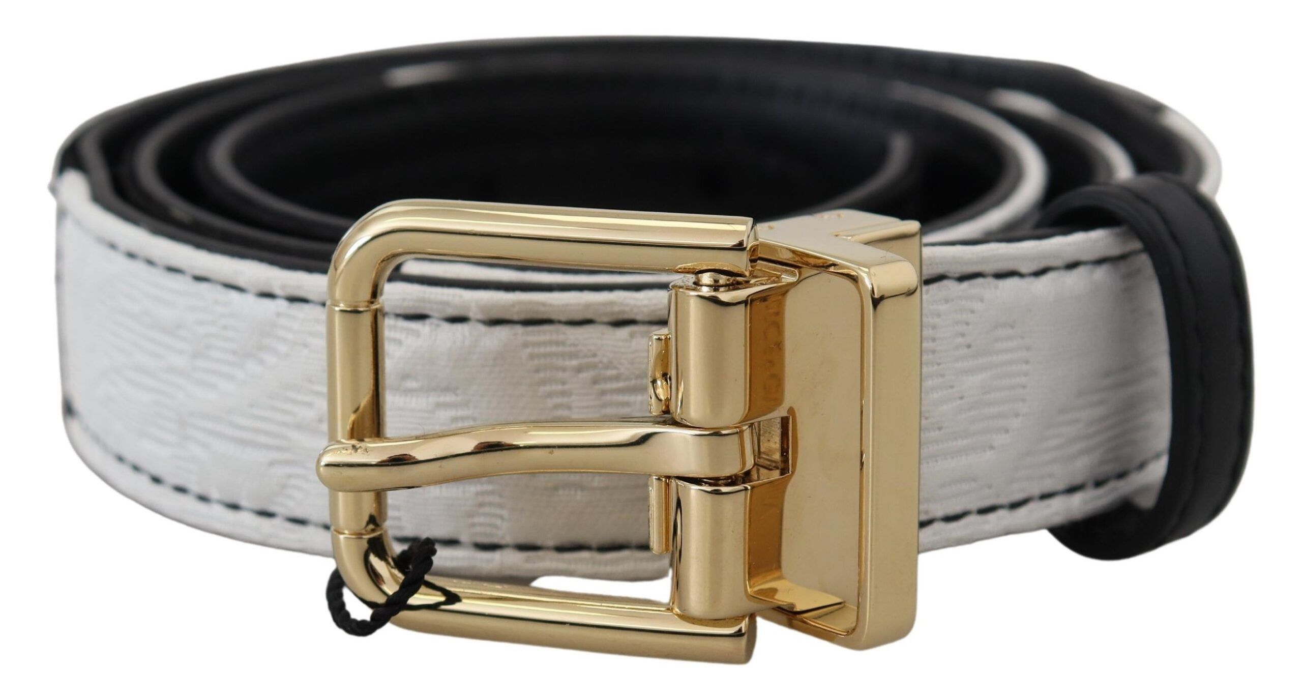 Dolce & Gabbana White Black Patchwork Gold Metal Buckle Women's Belt Size ONE SIZE - 2 Thumbnail