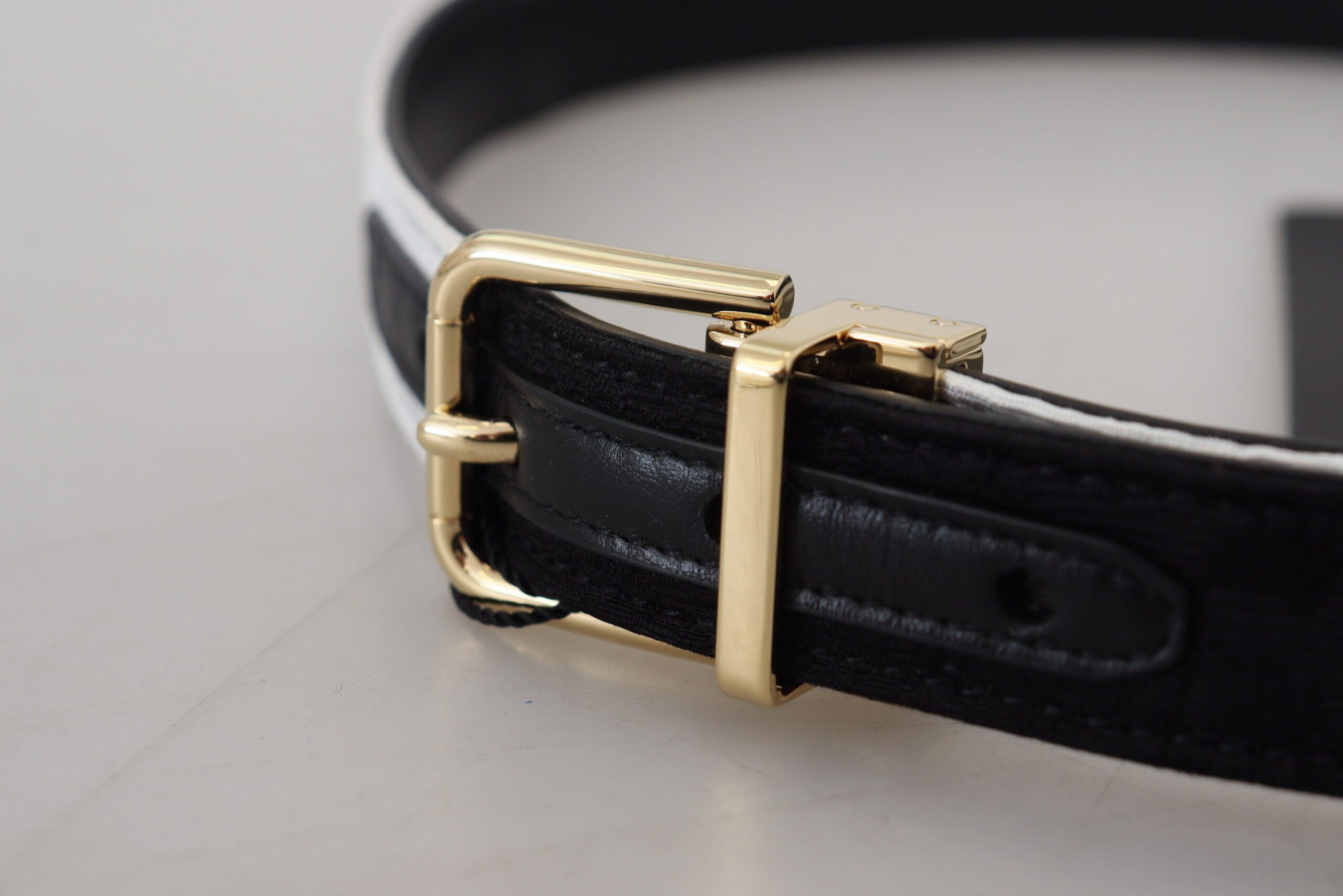 Dolce & Gabbana White Black Patchwork Gold Metal Buckle Women's Belt Size ONE SIZE - 4 Thumbnail