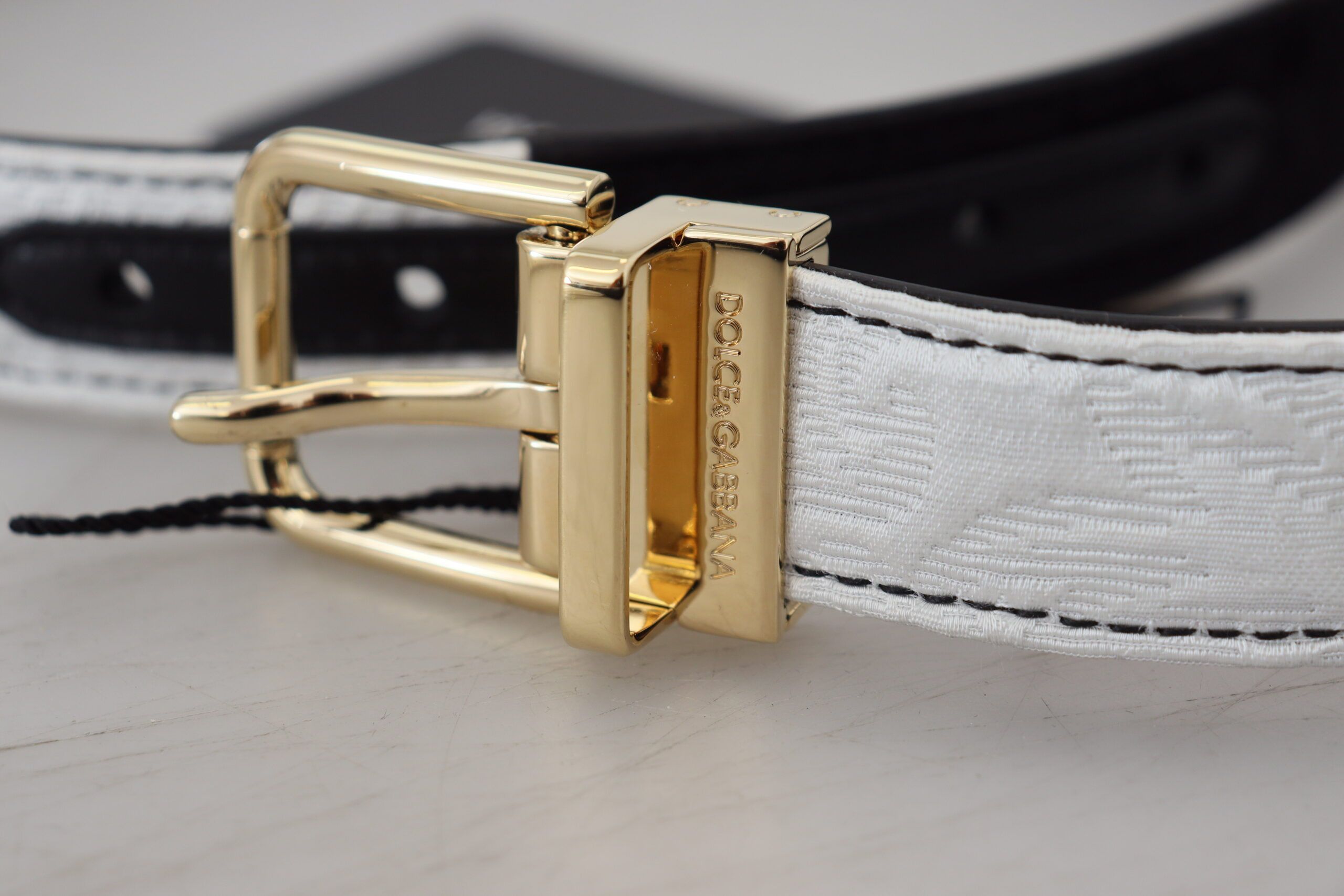 Dolce & Gabbana White Black Patchwork Gold Metal Buckle Women's Belt Size ONE SIZE - 6 Thumbnail
