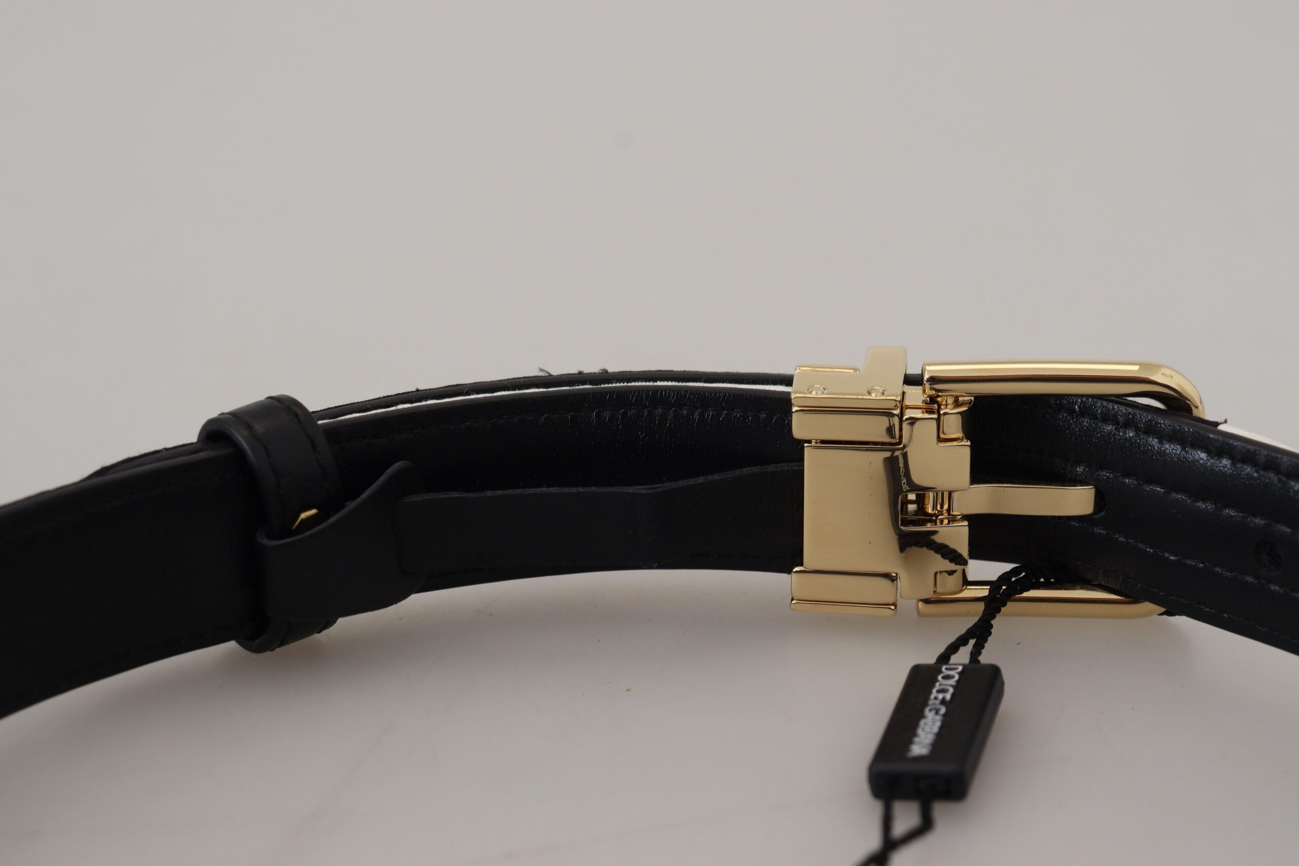 Dolce & Gabbana White Black Patchwork Gold Metal Buckle Women's Belt Size ONE SIZE - 5 Thumbnail