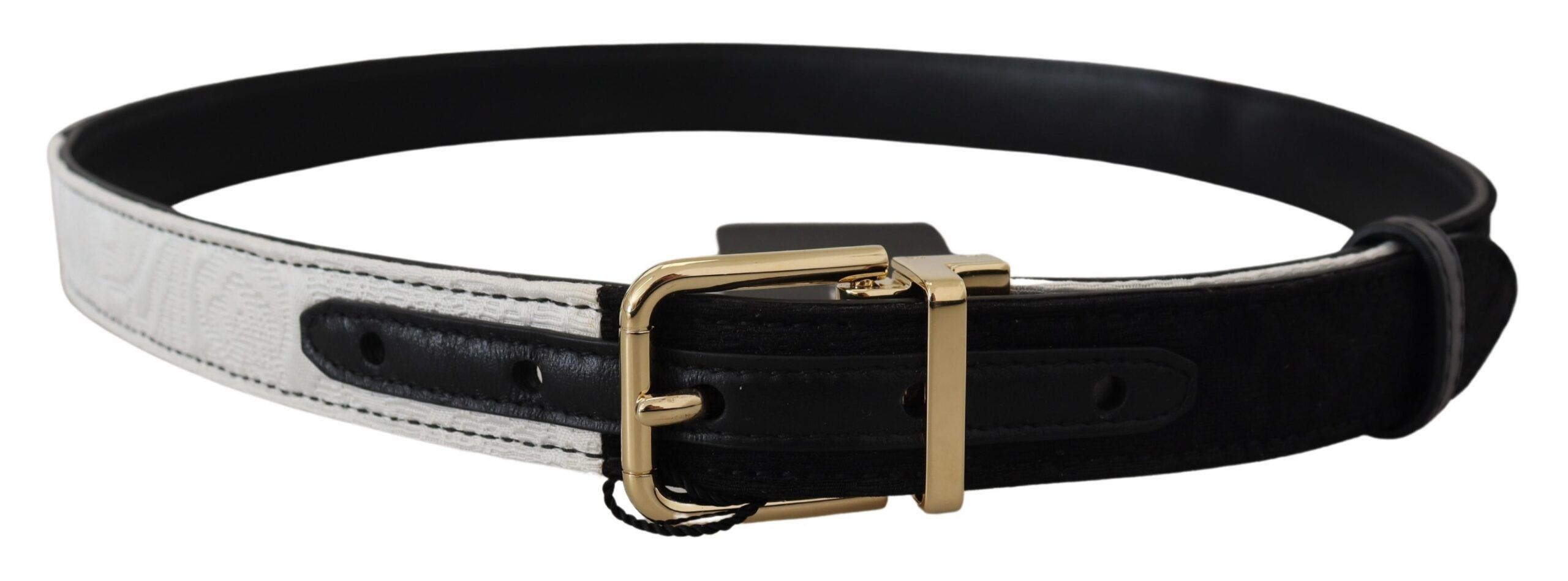 Dolce & Gabbana White Black Patchwork Gold Metal Buckle Women's Belt Size ONE SIZE - 3 Thumbnail