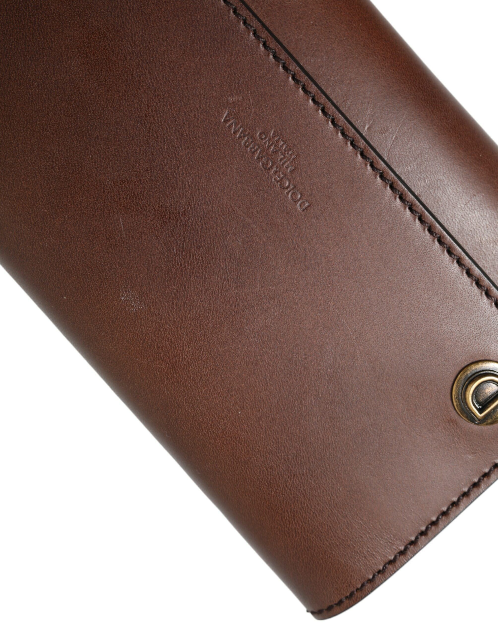 Dolce & Gabbana Chic Brown Leather Shoulder Bag with Gold Women's Detailing Size ONE SIZE - 5 Thumbnail