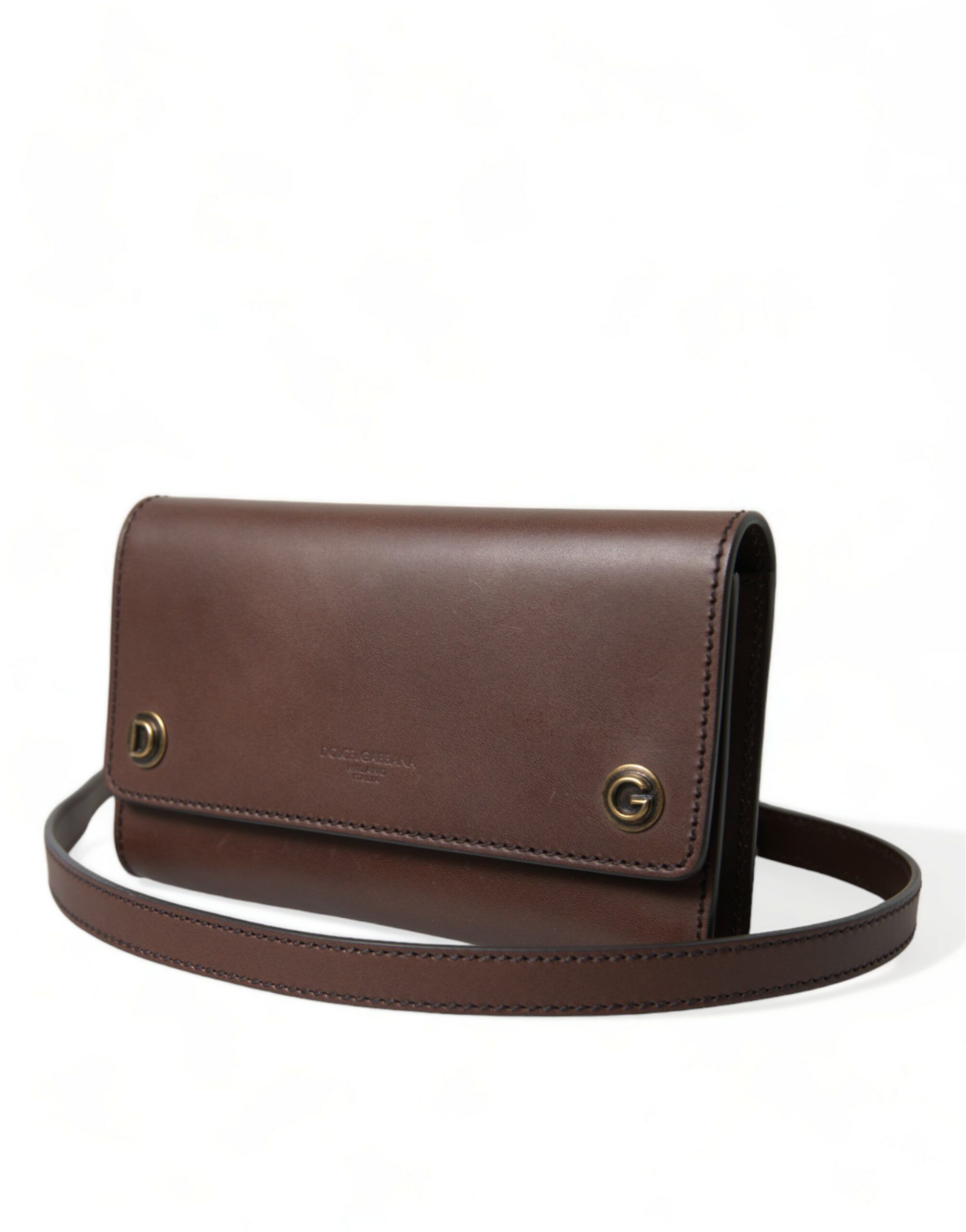 Dolce & Gabbana Chic Brown Leather Shoulder Bag with Gold Women's Detailing Size ONE SIZE - 2 Thumbnail