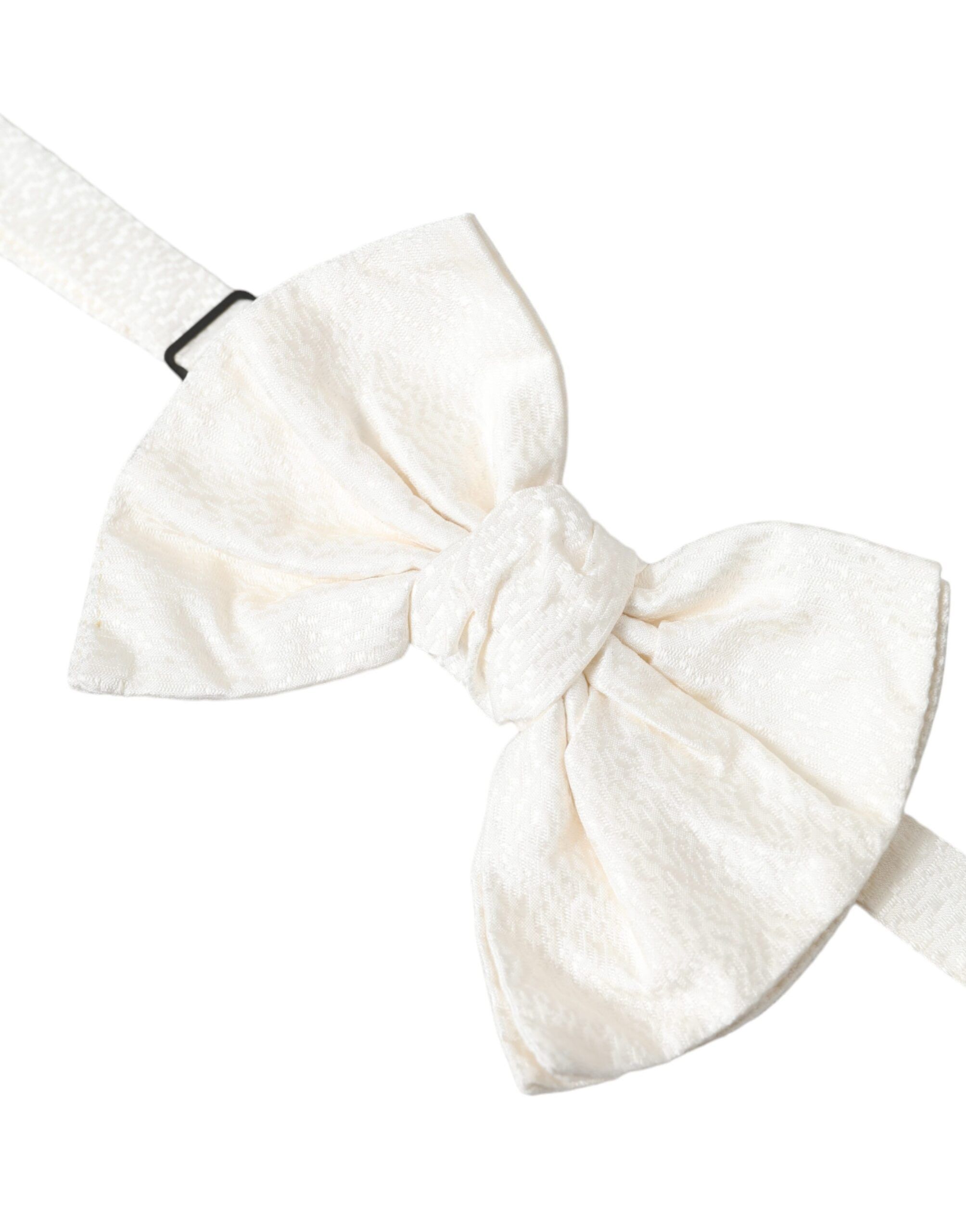 Dolce & Gabbana White Textured Cotton Adjustable Neck Bow Men's Tie Size ONE SIZE - 2 Thumbnail