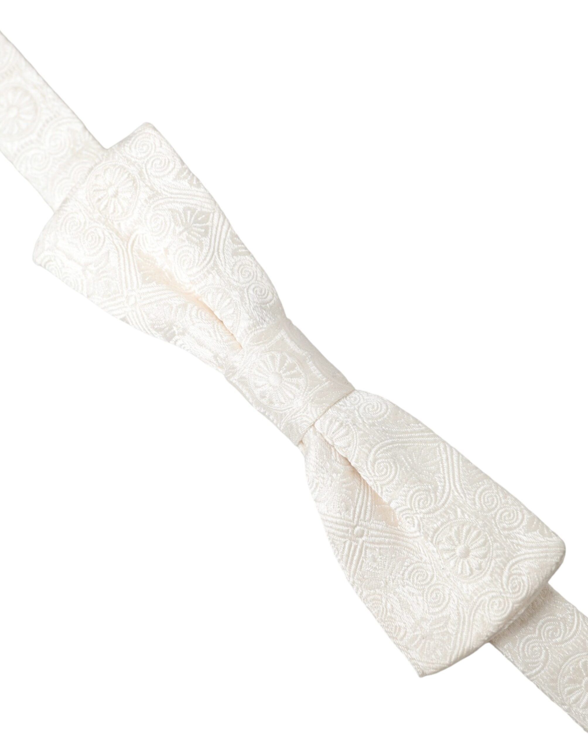 Dolce & Gabbana White Floral Brocade Adjustable Neck Men Bow Men's Tie Size ONE SIZE - 2 Thumbnail