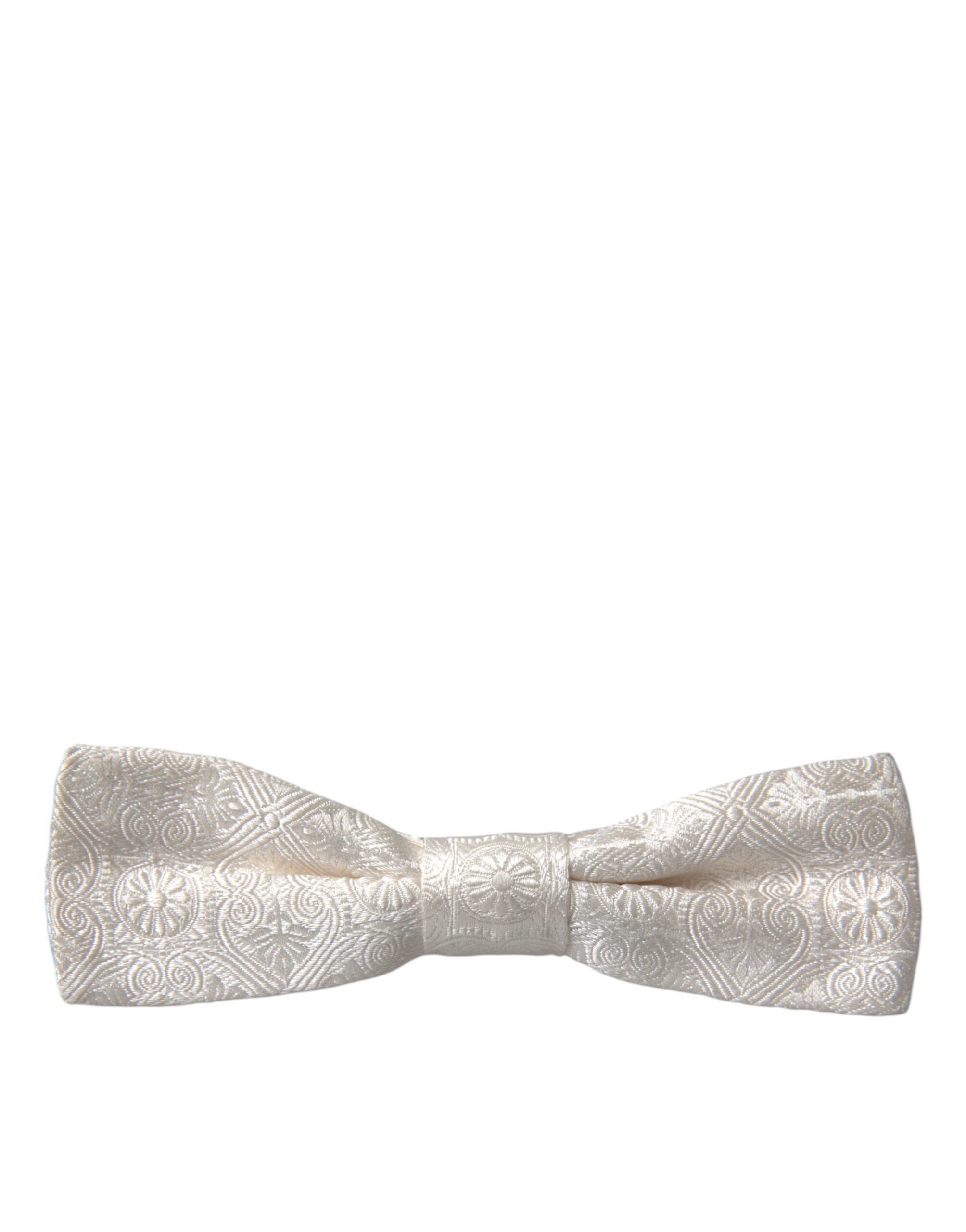 Dolce & Gabbana White Floral Brocade Adjustable Neck Men Bow Men's Tie Size ONE SIZE - 3 Thumbnail