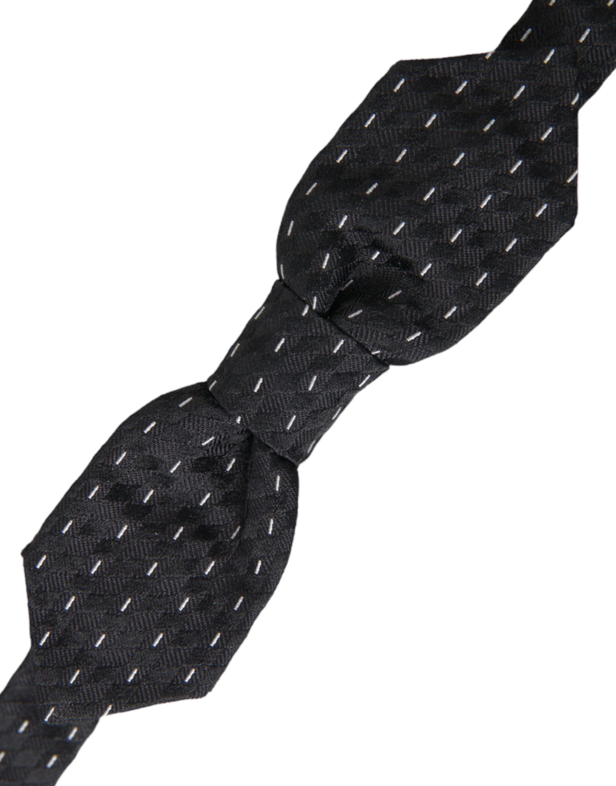 Dolce & Gabbana Black White Stitched Silk Men Neck Bow Men's Tie Size ONE SIZE - 3 Thumbnail