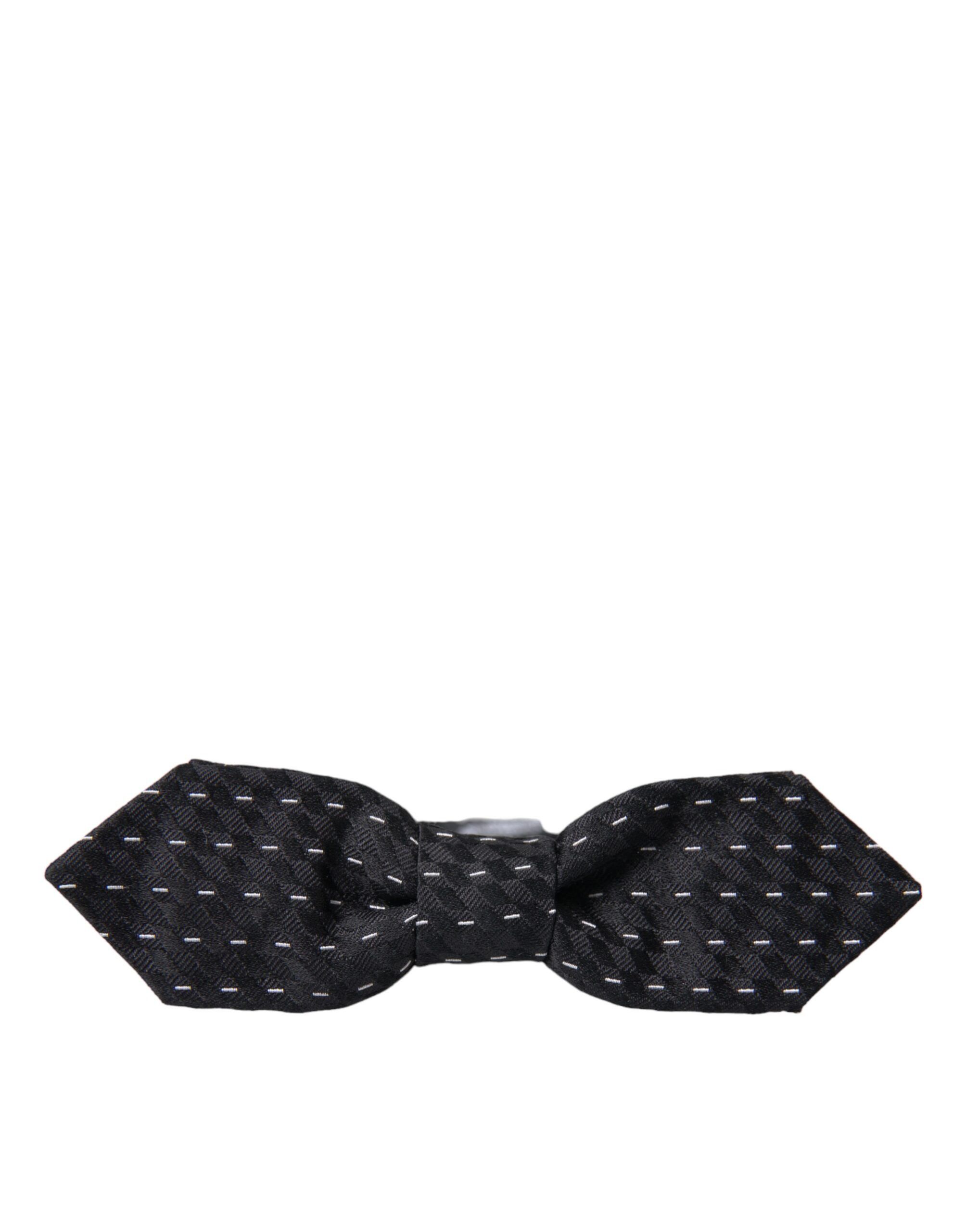 Dolce & Gabbana Black White Stitched Silk Men Neck Bow Men's Tie Size ONE SIZE - 2 Thumbnail