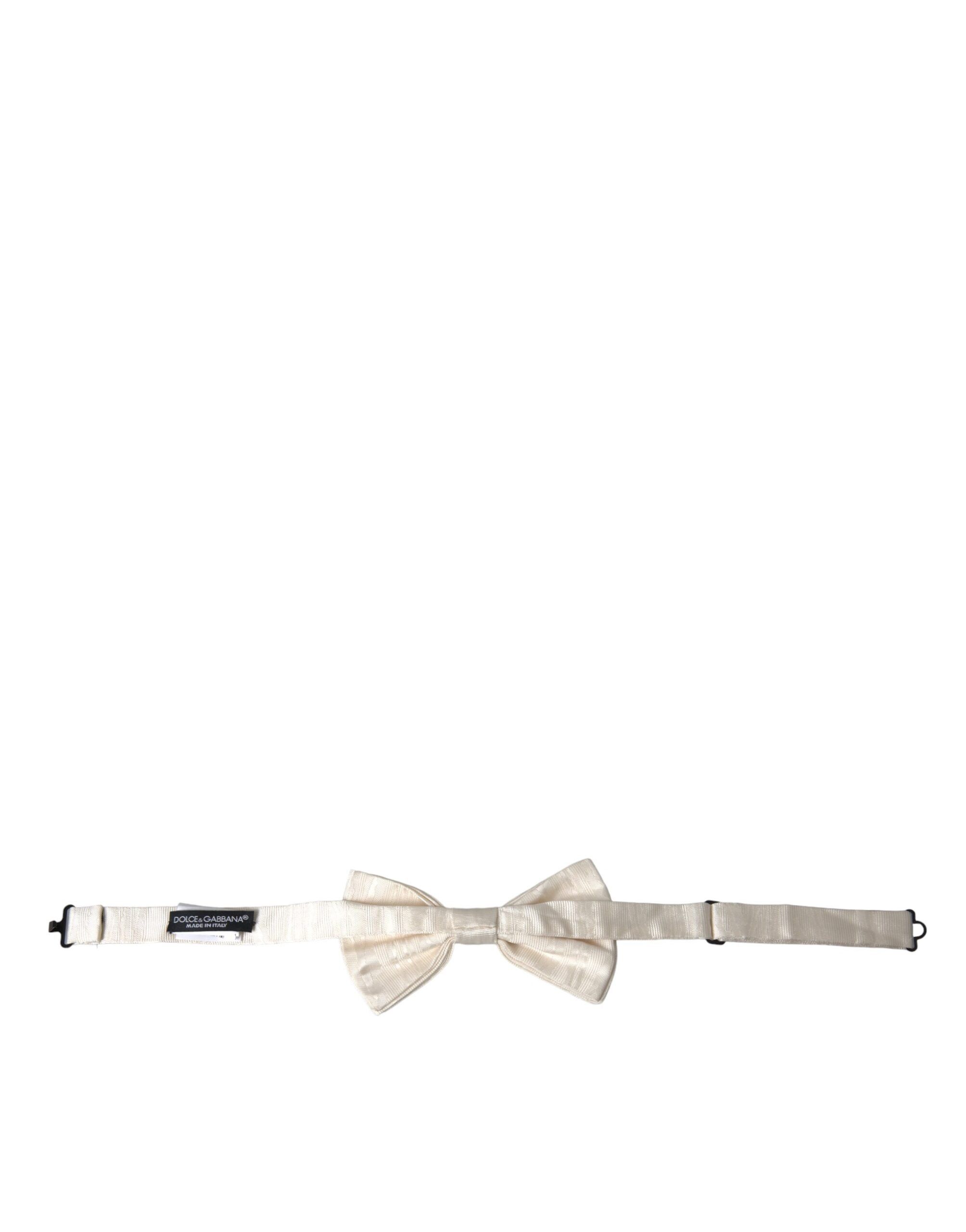 Dolce & Gabbana White Jacquard Silk Adjustable Neck Men Bow Men's Tie Size ONE SIZE - 3 Thumbnail