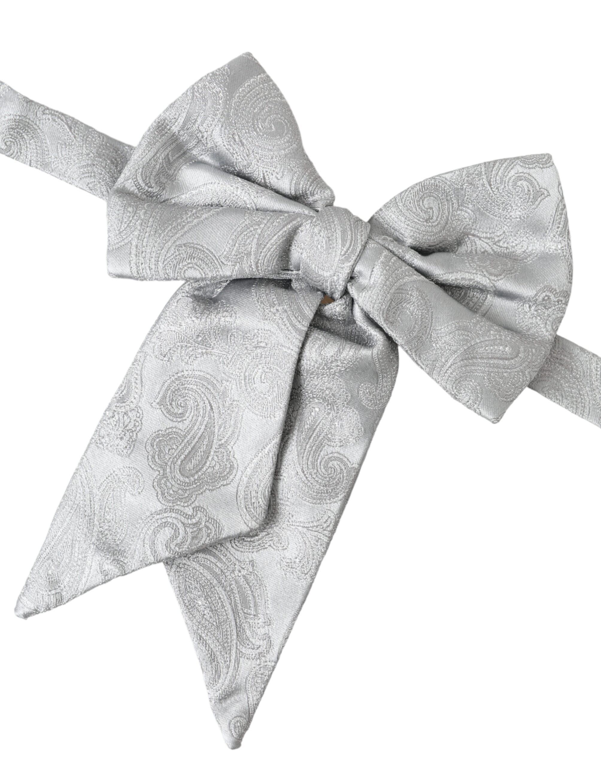 Dolce & Gabbana Silver Ribbon Silk Adjustable Neck Men Bow Men's Tie Size ONE SIZE - 2 Thumbnail