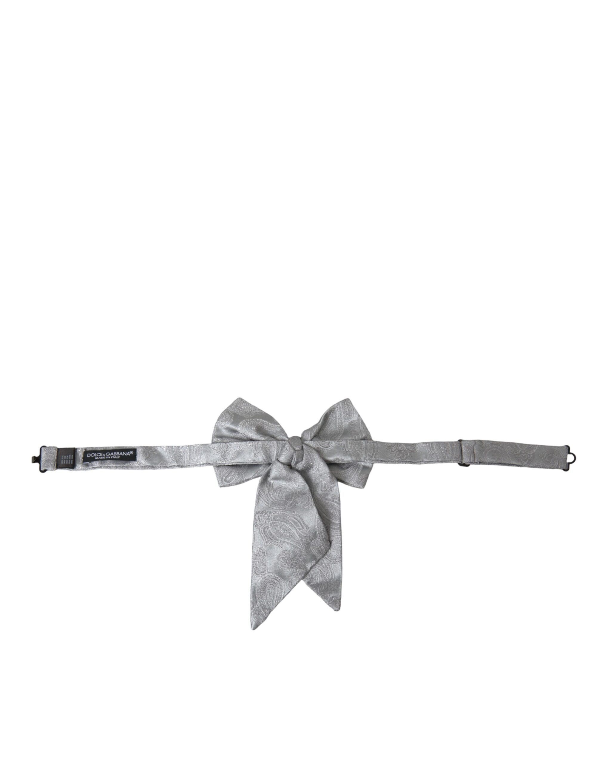 Dolce & Gabbana Silver Ribbon Silk Adjustable Neck Men Bow Men's Tie Size ONE SIZE - 3 Thumbnail