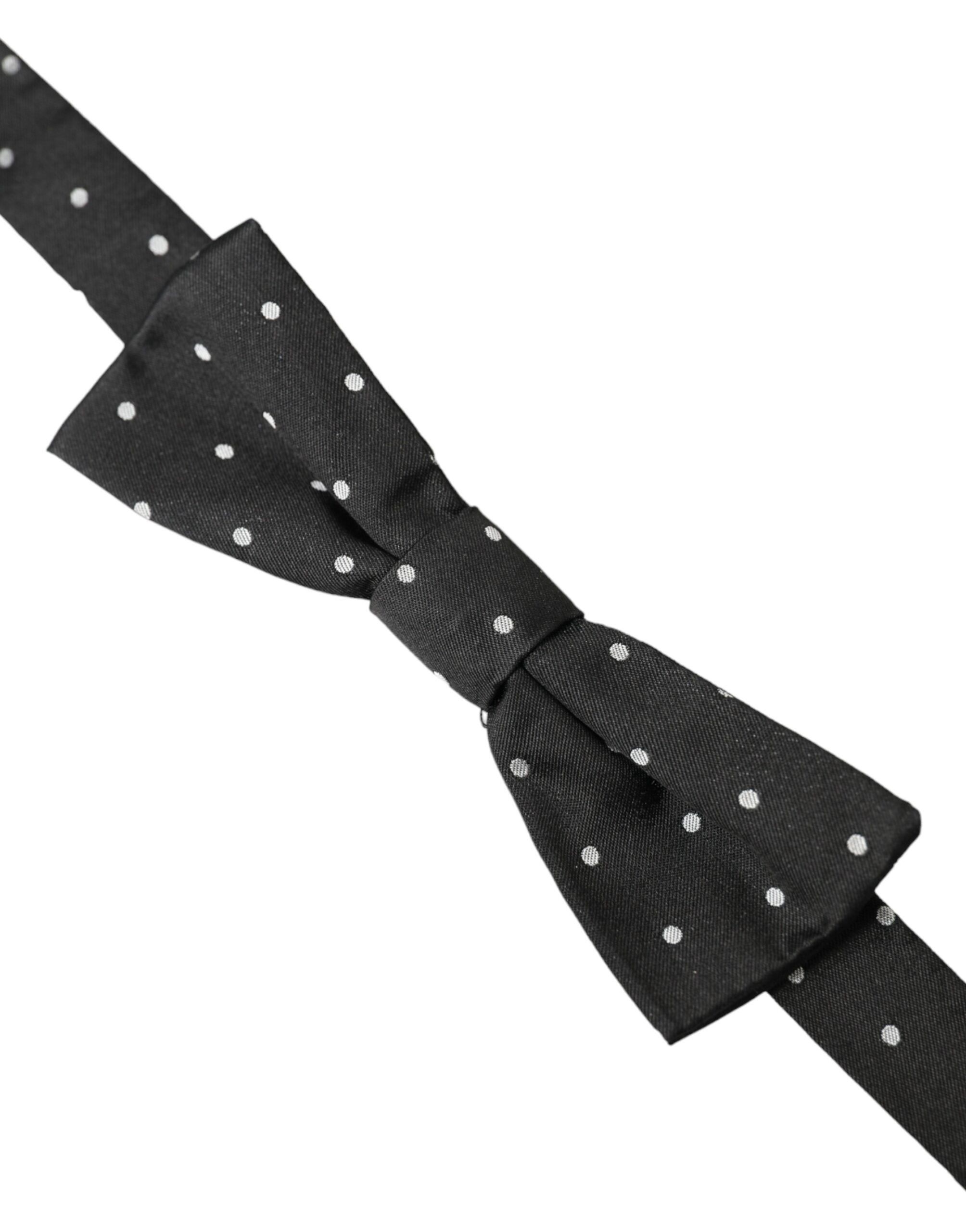 Dolce & Gabbana Black White Polka Dot Silk Men Neck Bow Men's Tie Size ONE SIZE - 2 Thumbnail